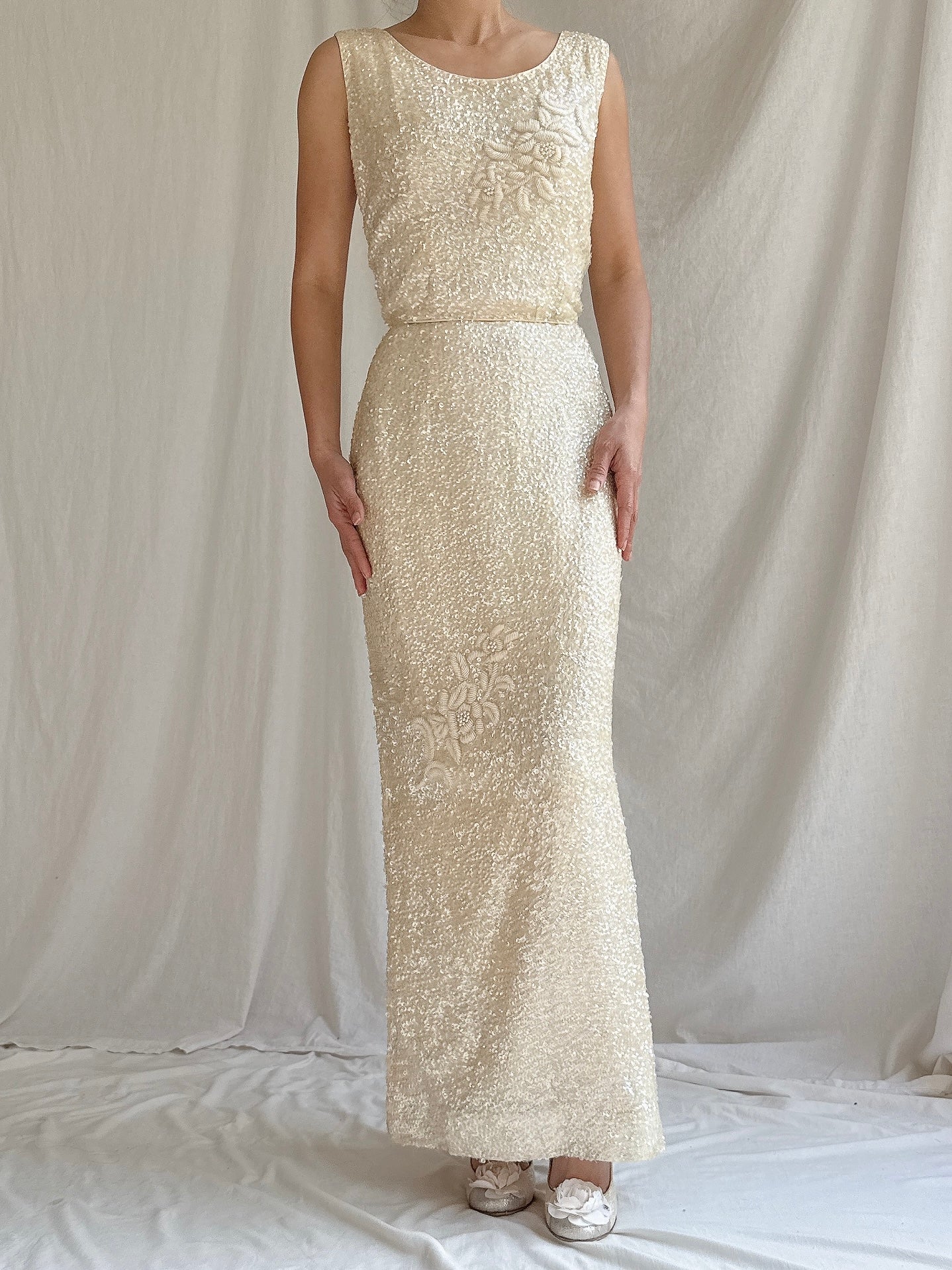 1960s Beaded Rayon Gown - S