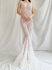 1930s White Crochet Gown - XS