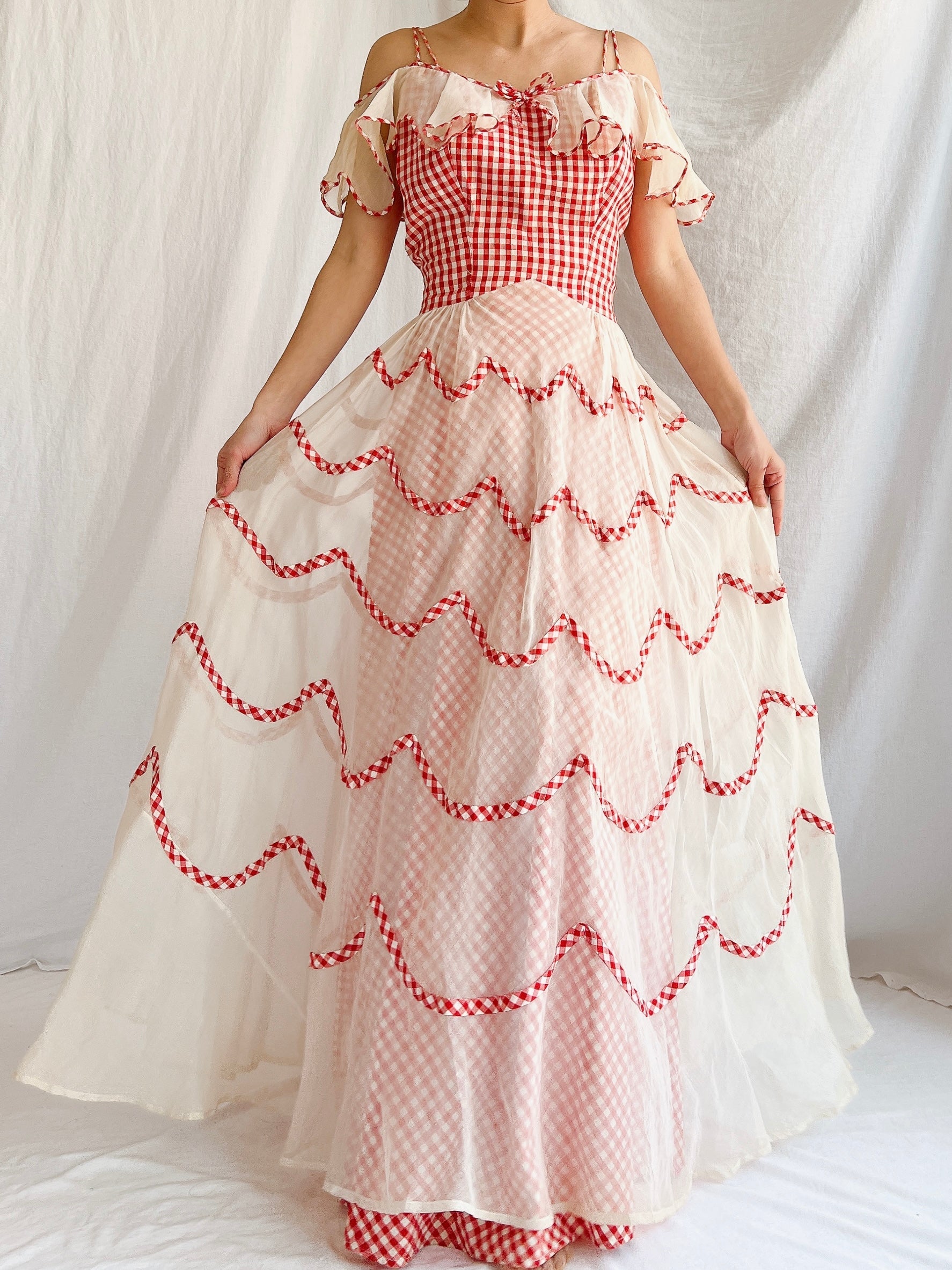 1930s Gingham Organdy Dress - S