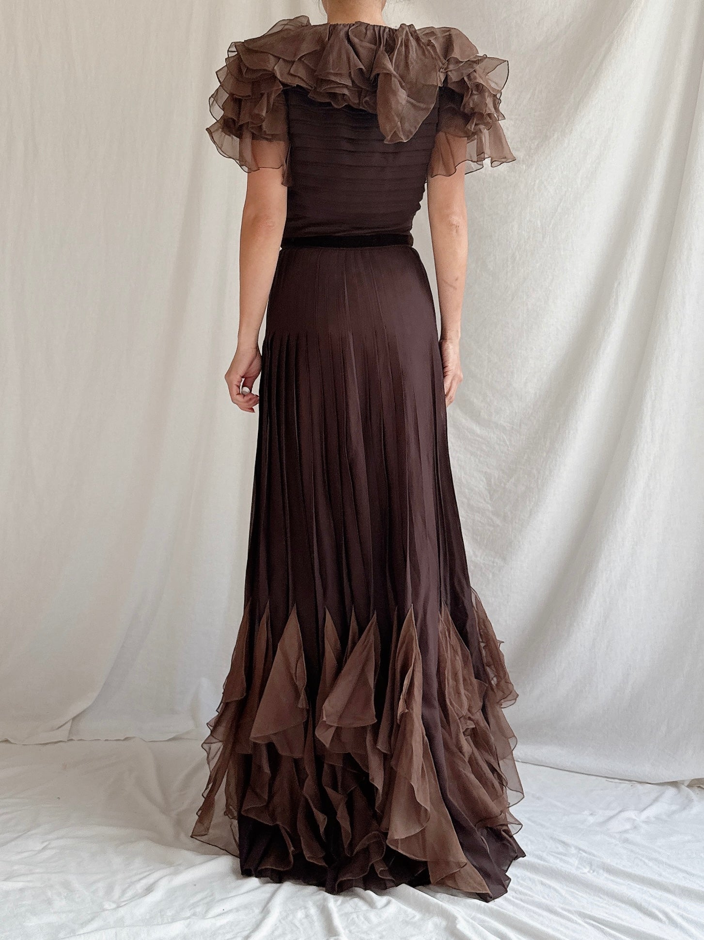 1930s Silk Chiffon and Organza Gown - S
