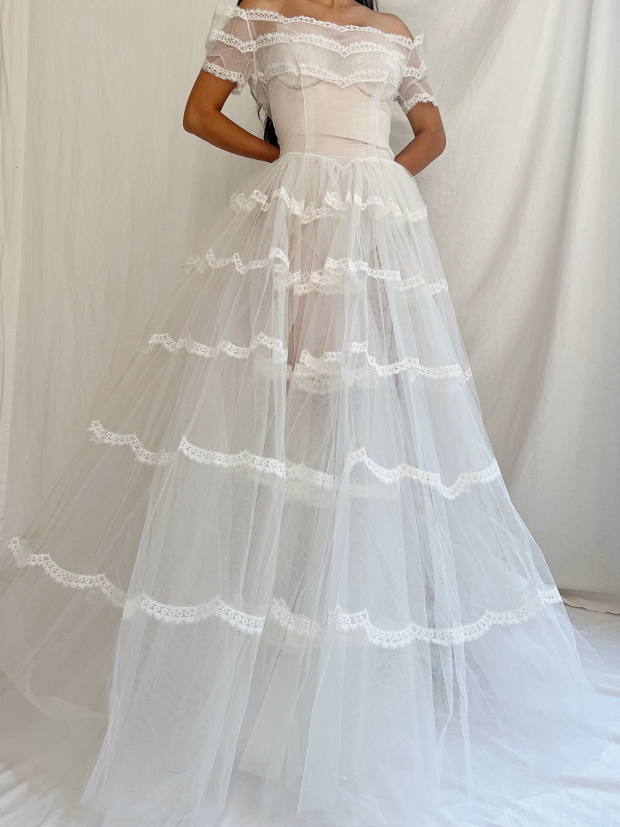 1950s Sheer Tulle Dress - S