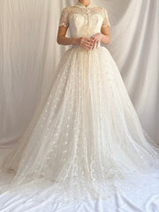 1950s Embroidered Tulle Dress - XS