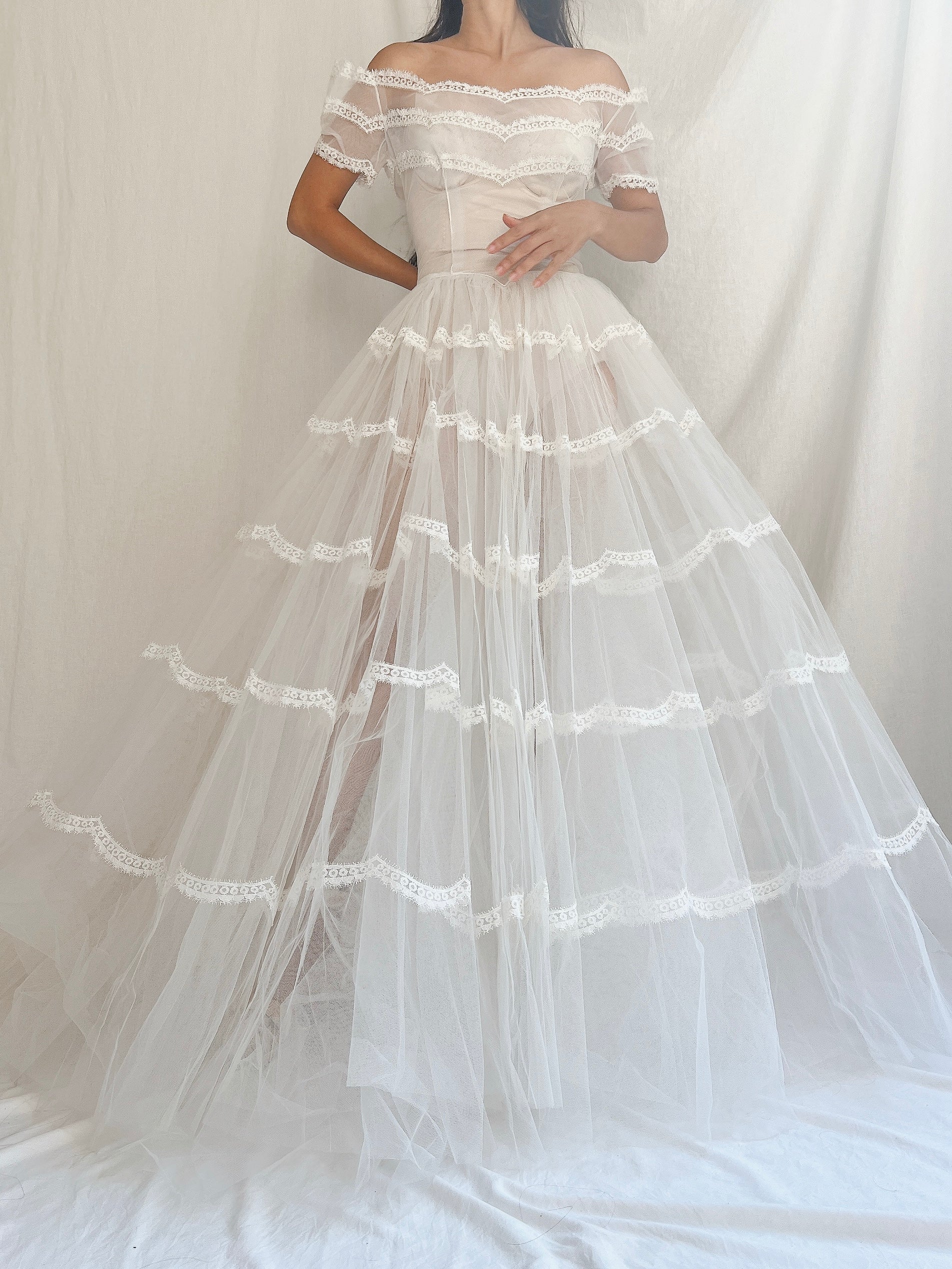 1950s Sheer Tulle Dress - S