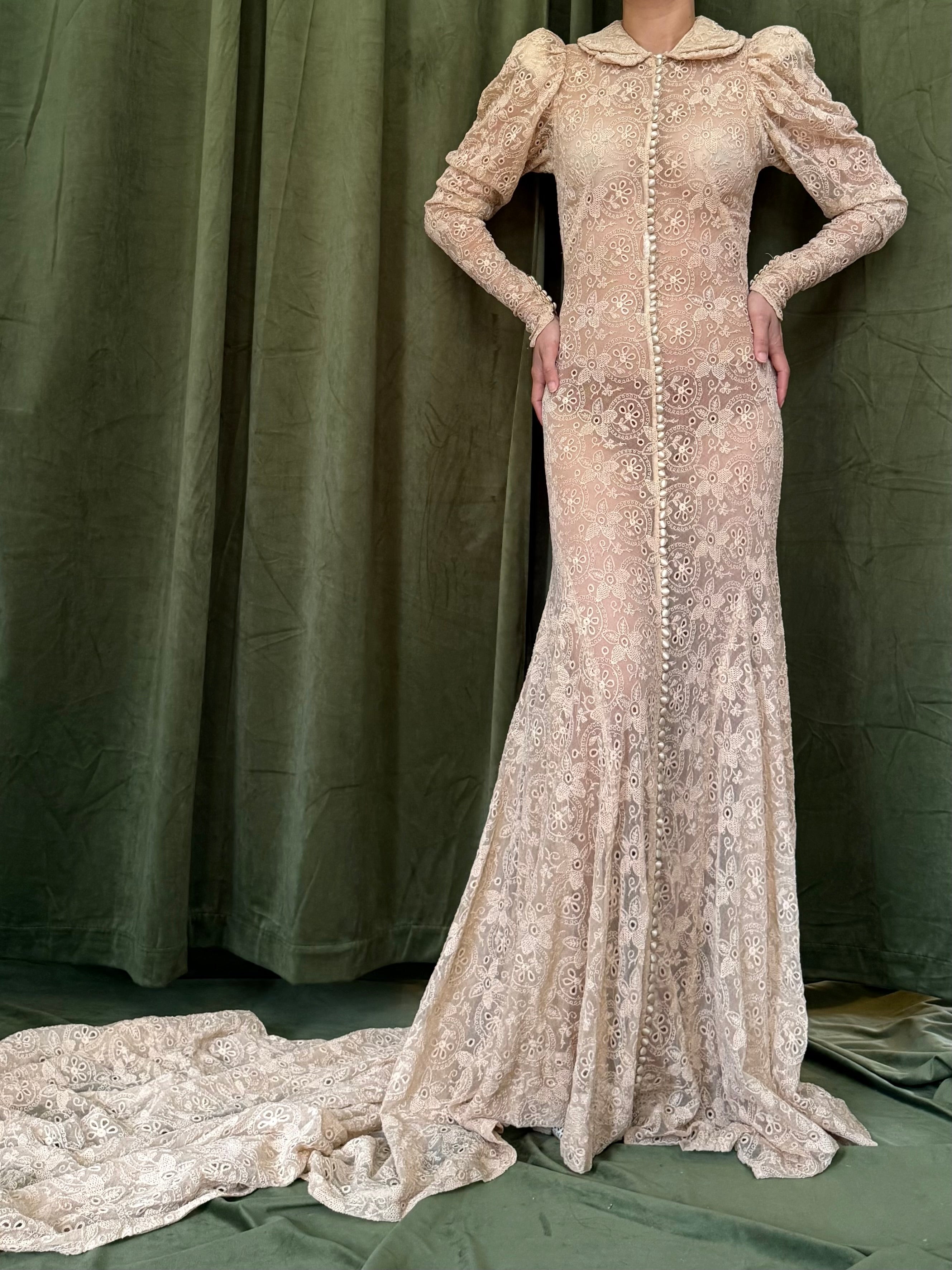 1930s Ecru Long Sleeve Gown - XS