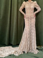 1930s Ecru Long Sleeve Gown - XS