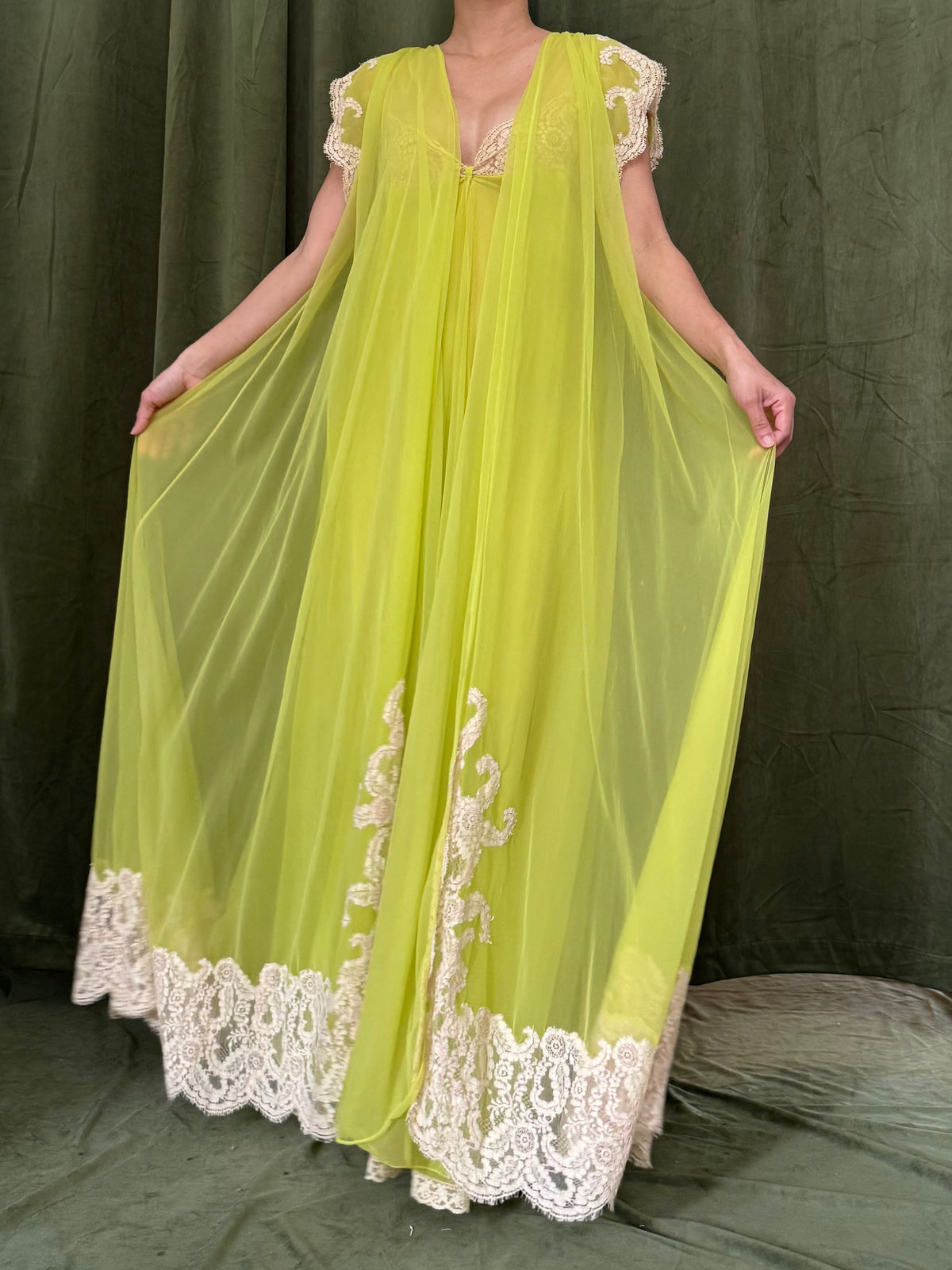 1960s Chartreuse Tricot Nylon Set - S
