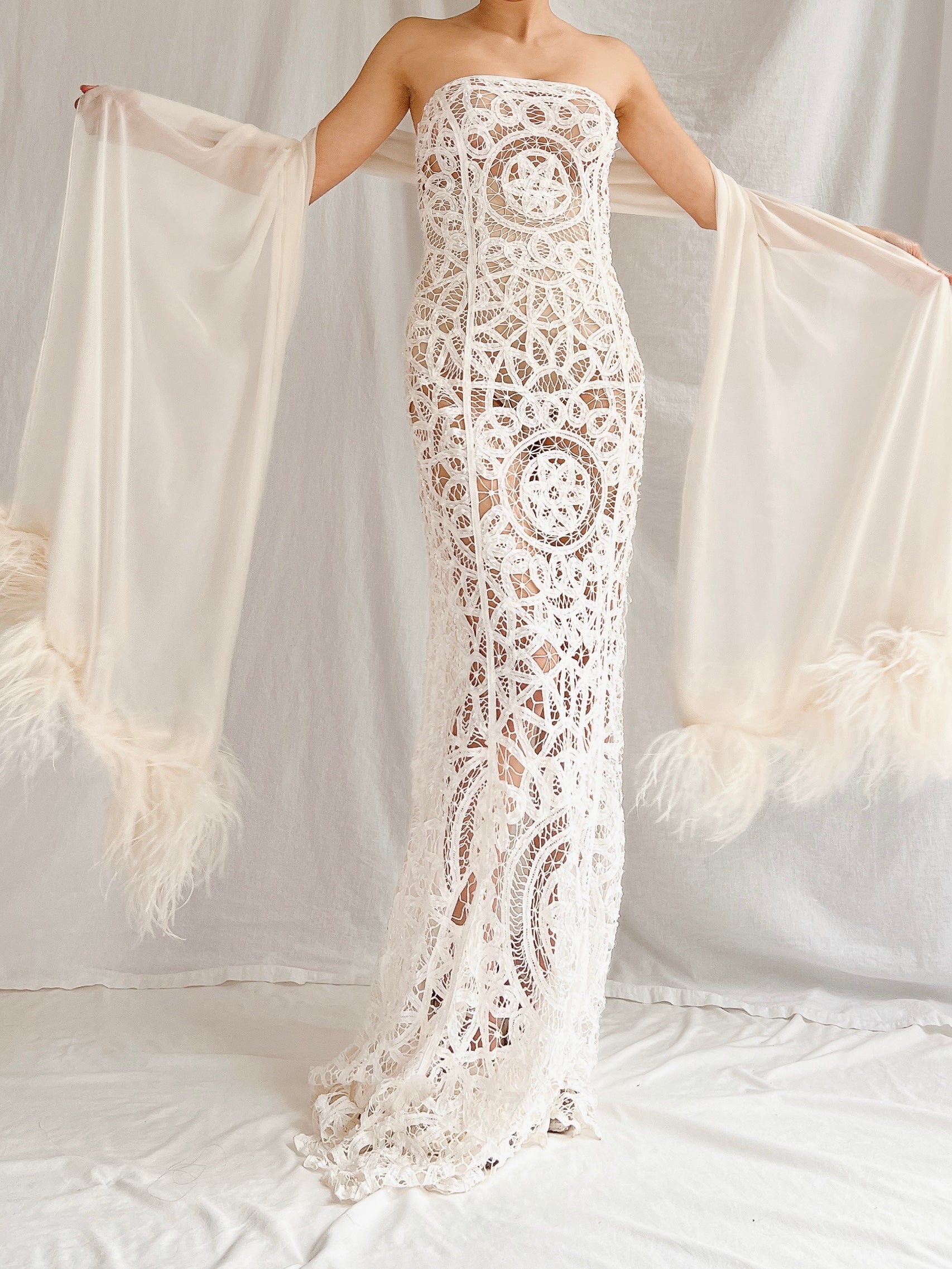 1950s Silk Ostrich Feather Shawl - OSFA