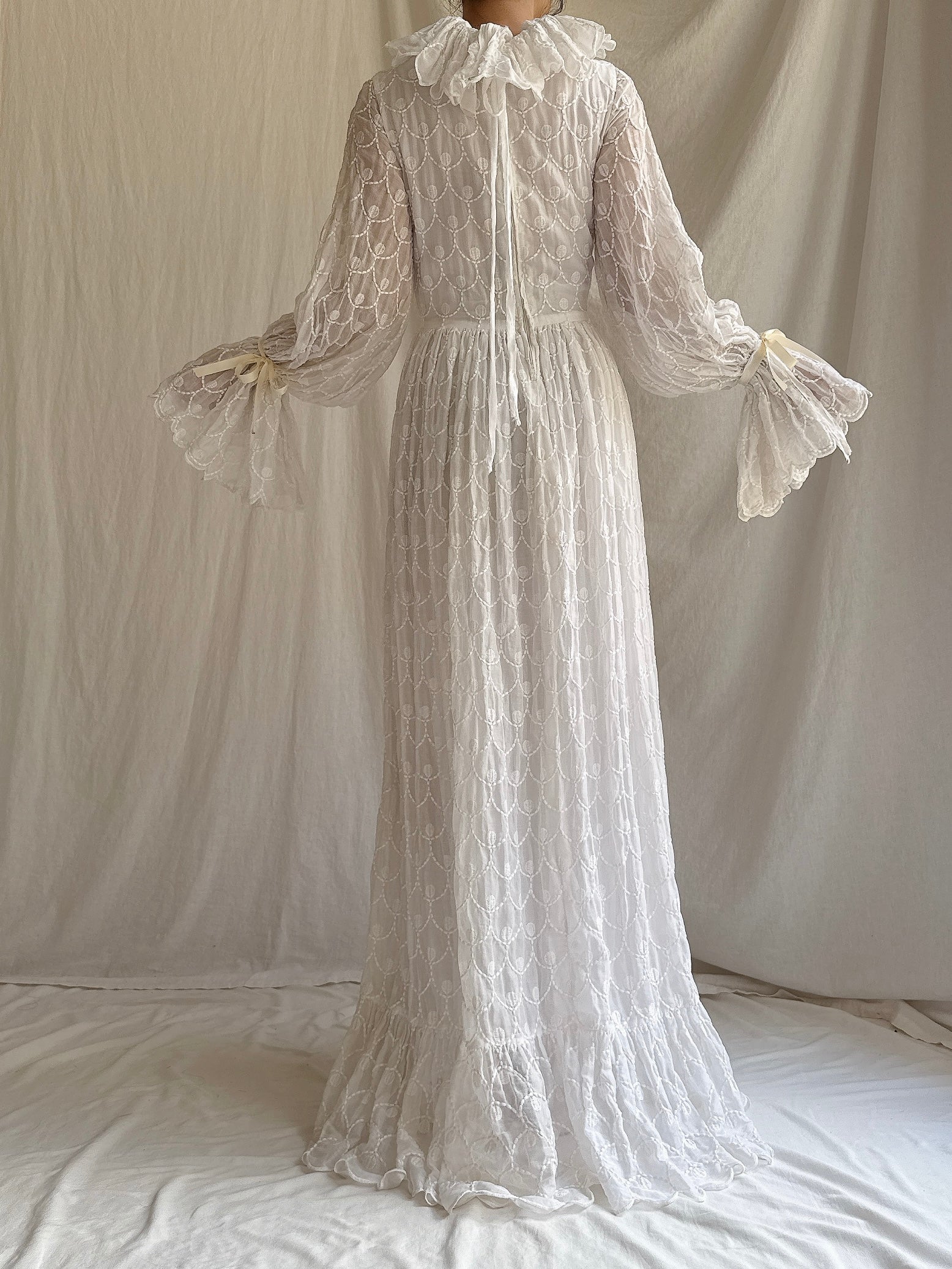1960s Embroidered Organdy Gown - S