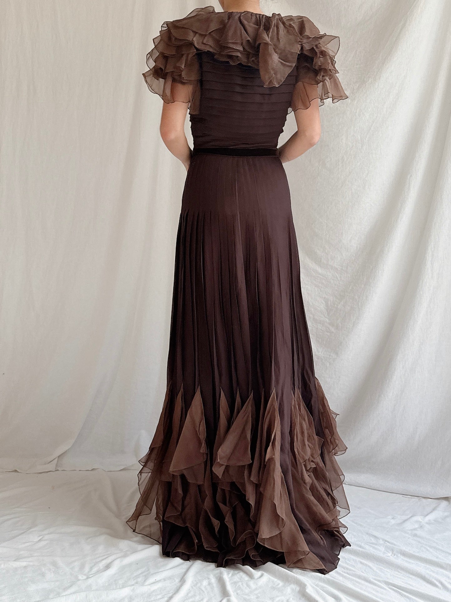 1930s Silk Chiffon and Organza Gown - S