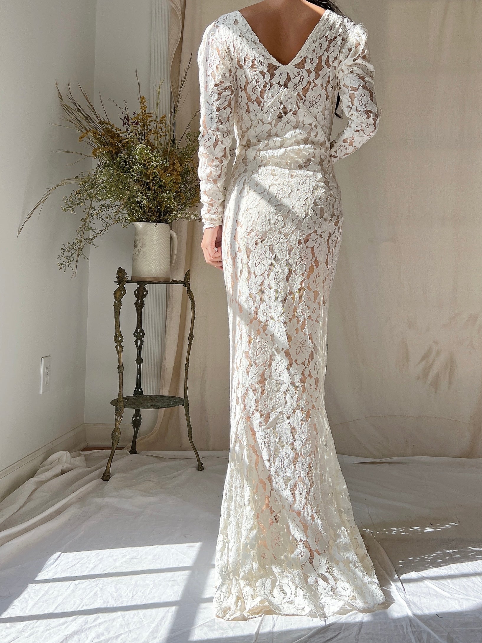 1930s Lace Long Sleeve Gown - XS
