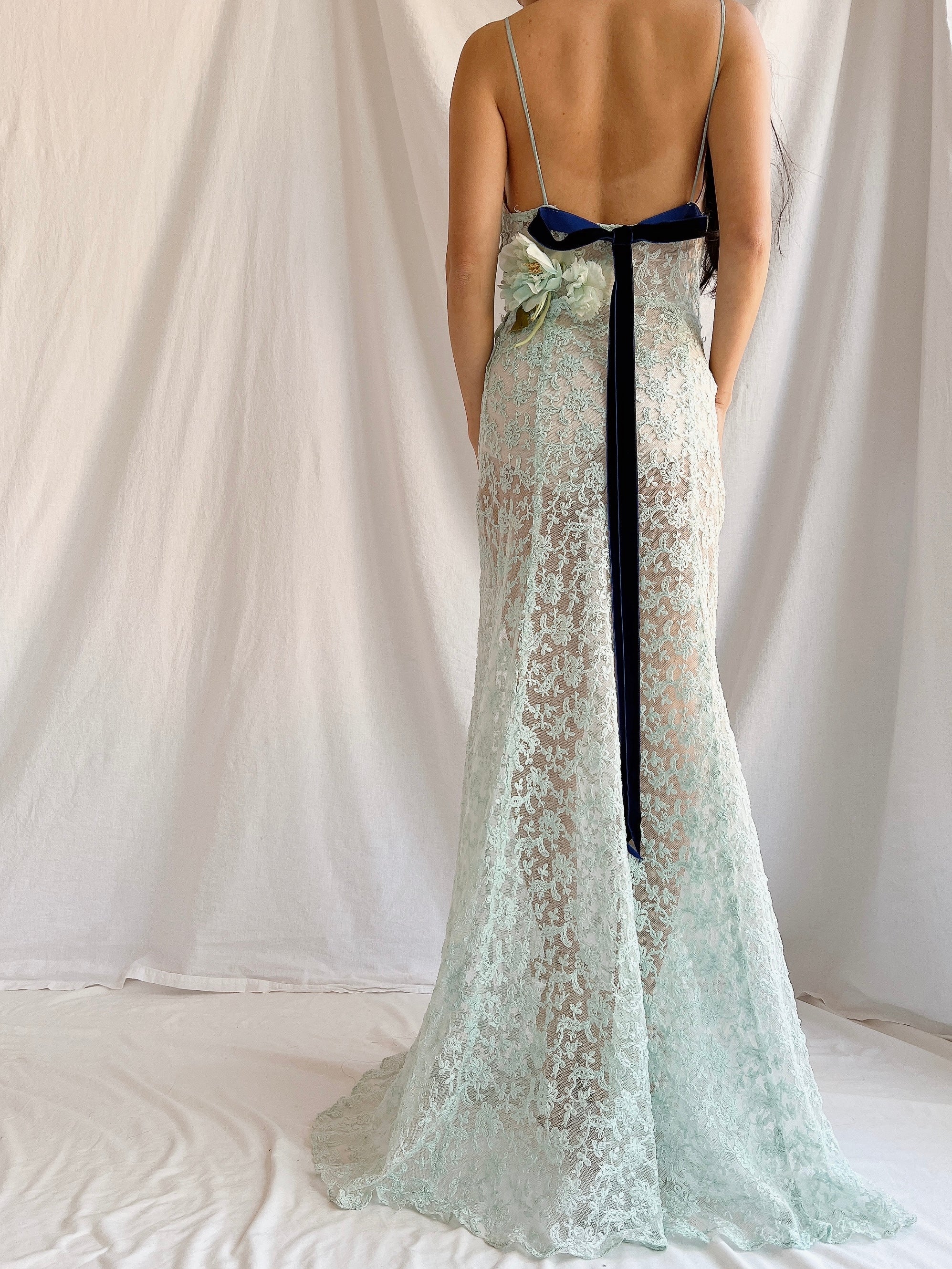 1930s Sheer Lace Tulle Dress - S