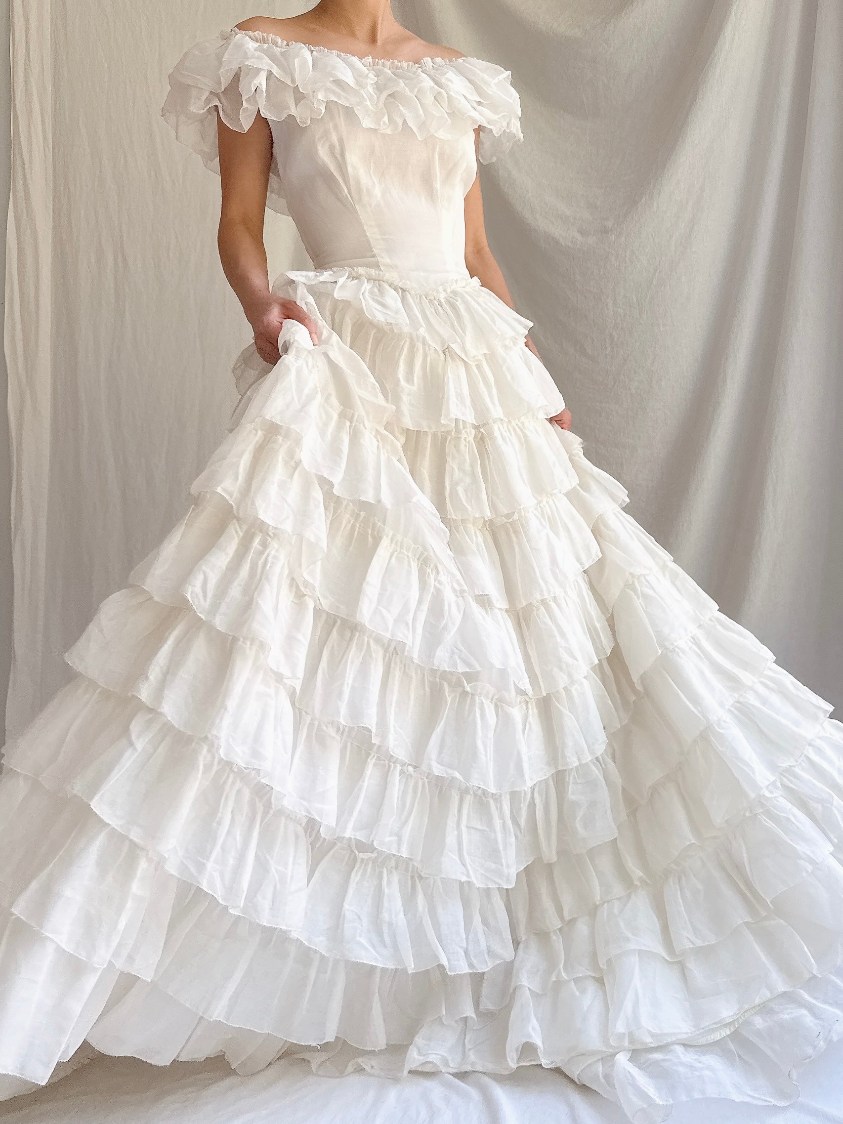 1950s Organdy Tiered Dress - XS