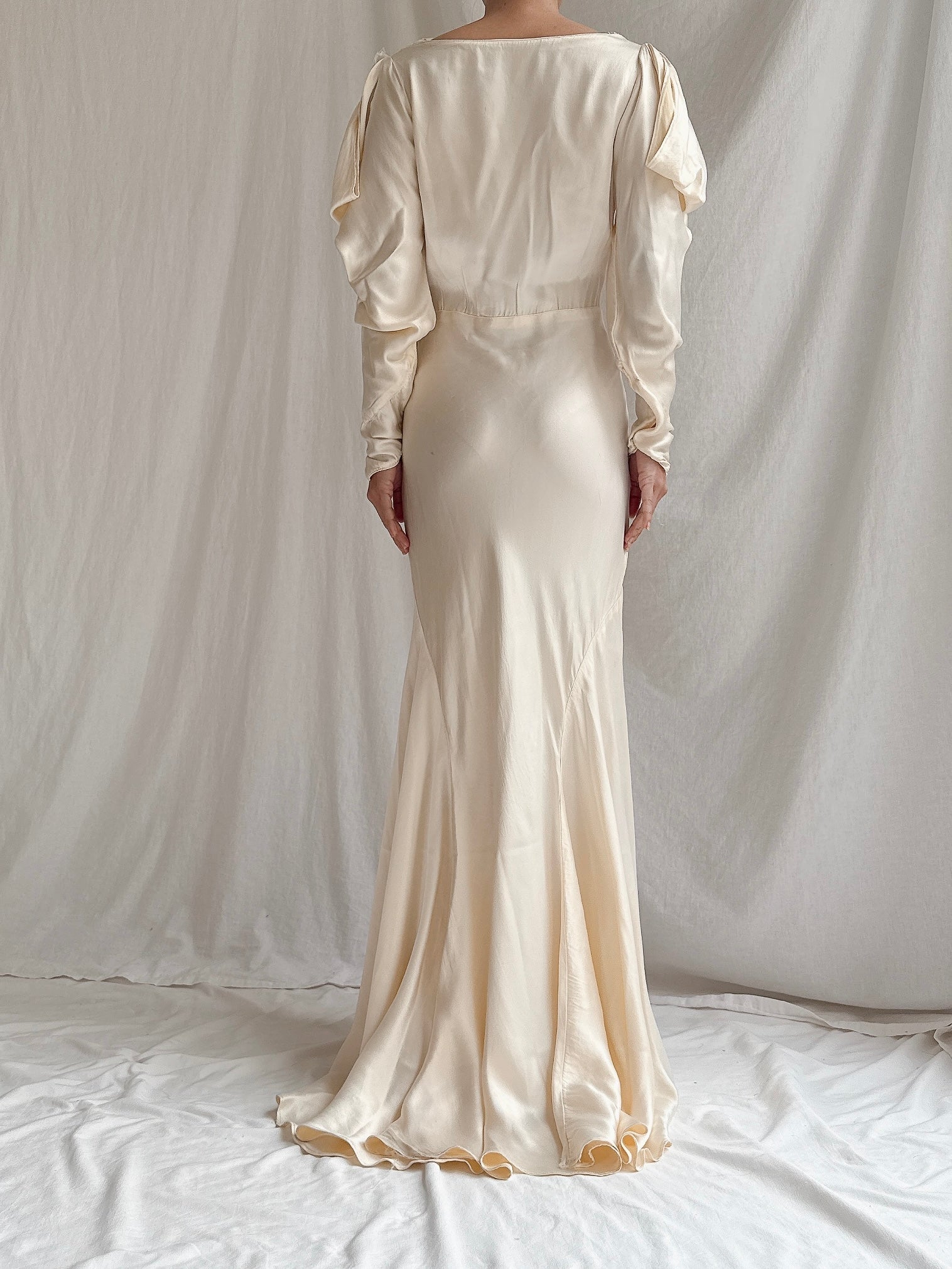 1930s Satin Puff Sleeve Gown - S