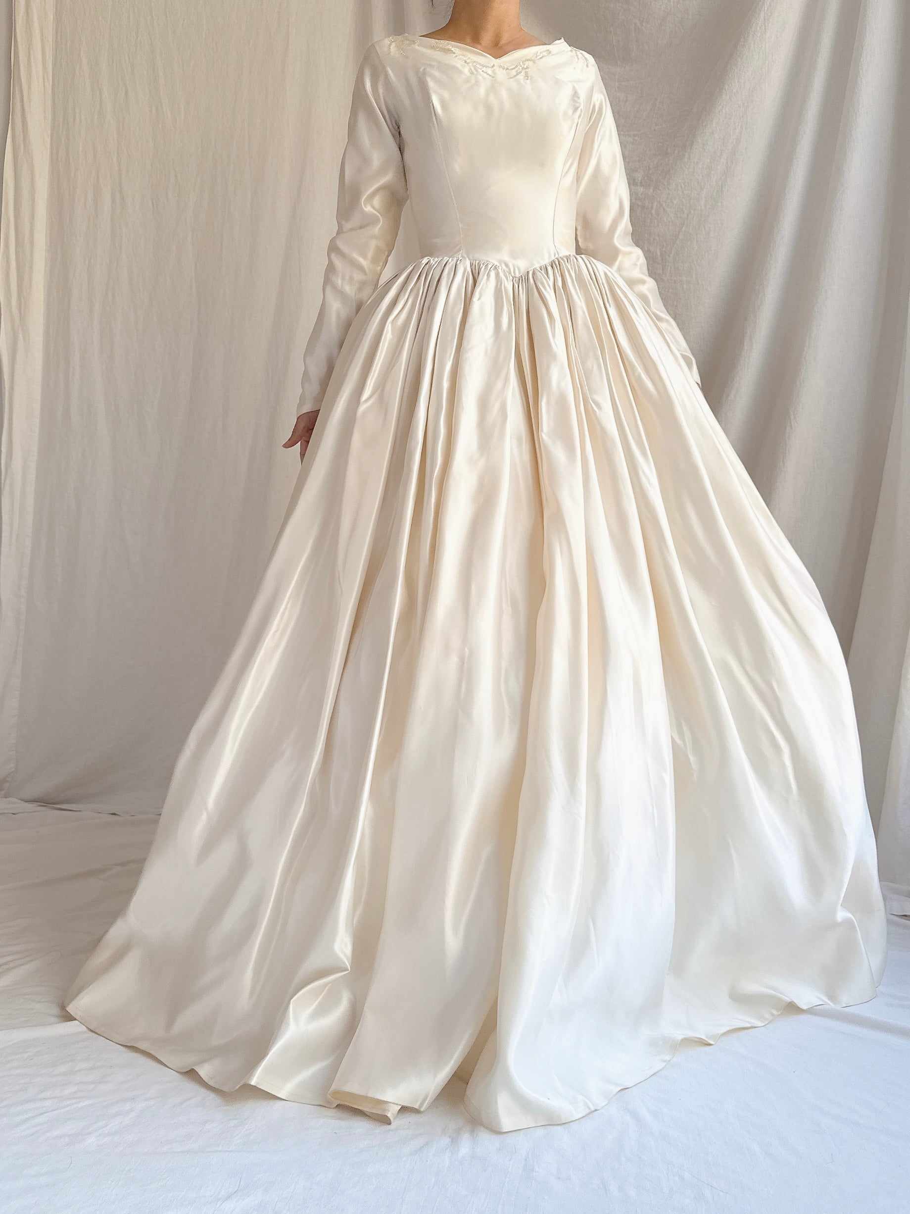 1950s Satin Long Sleeve Gown - XS