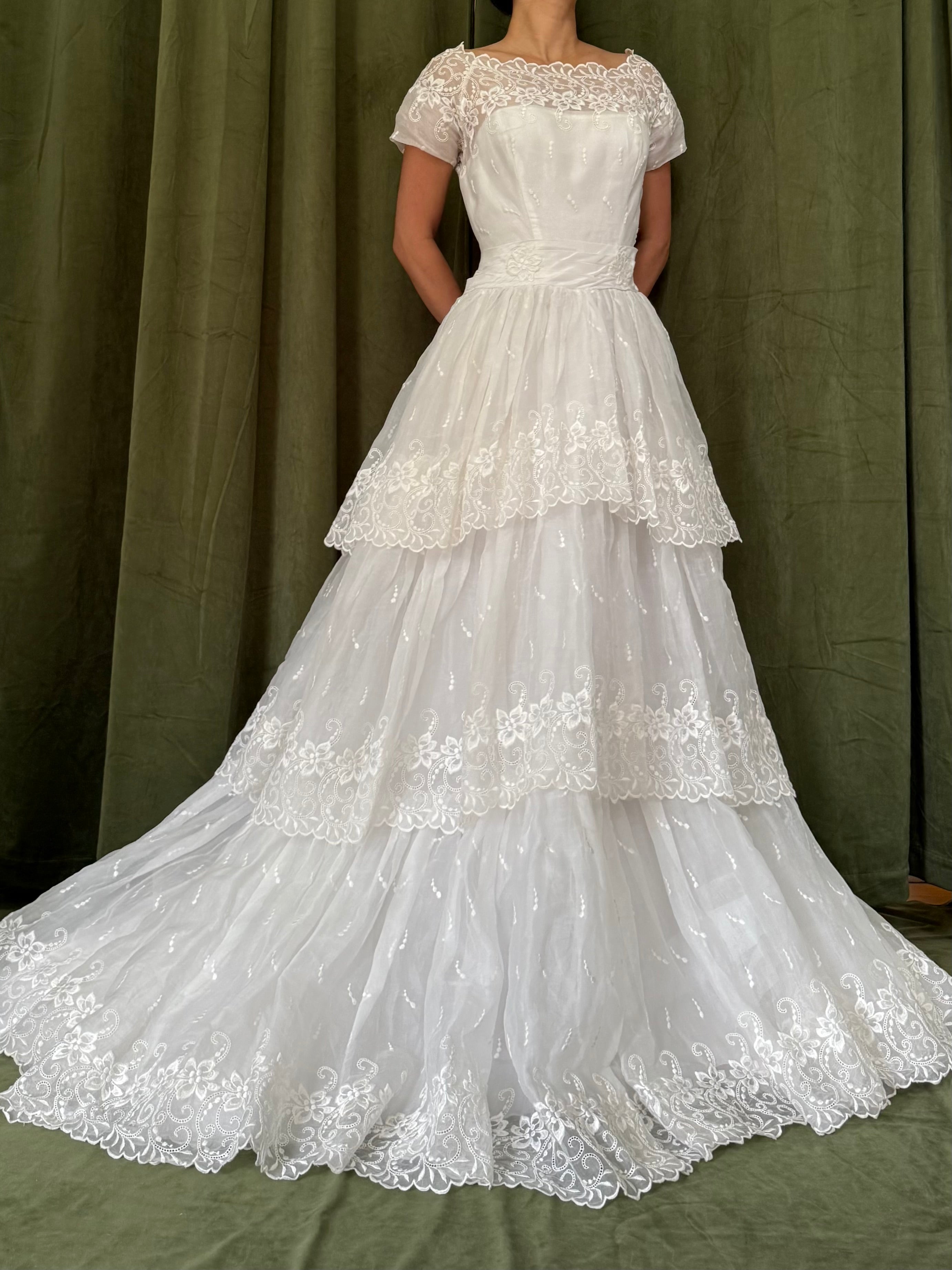1950s Organdy Tiered Gown - XS