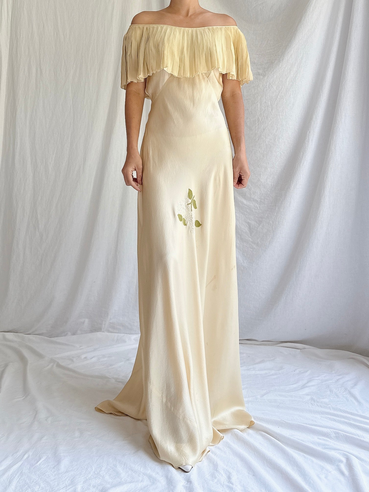 1930s Silk Butter Yellow Bias Cut Dress - M