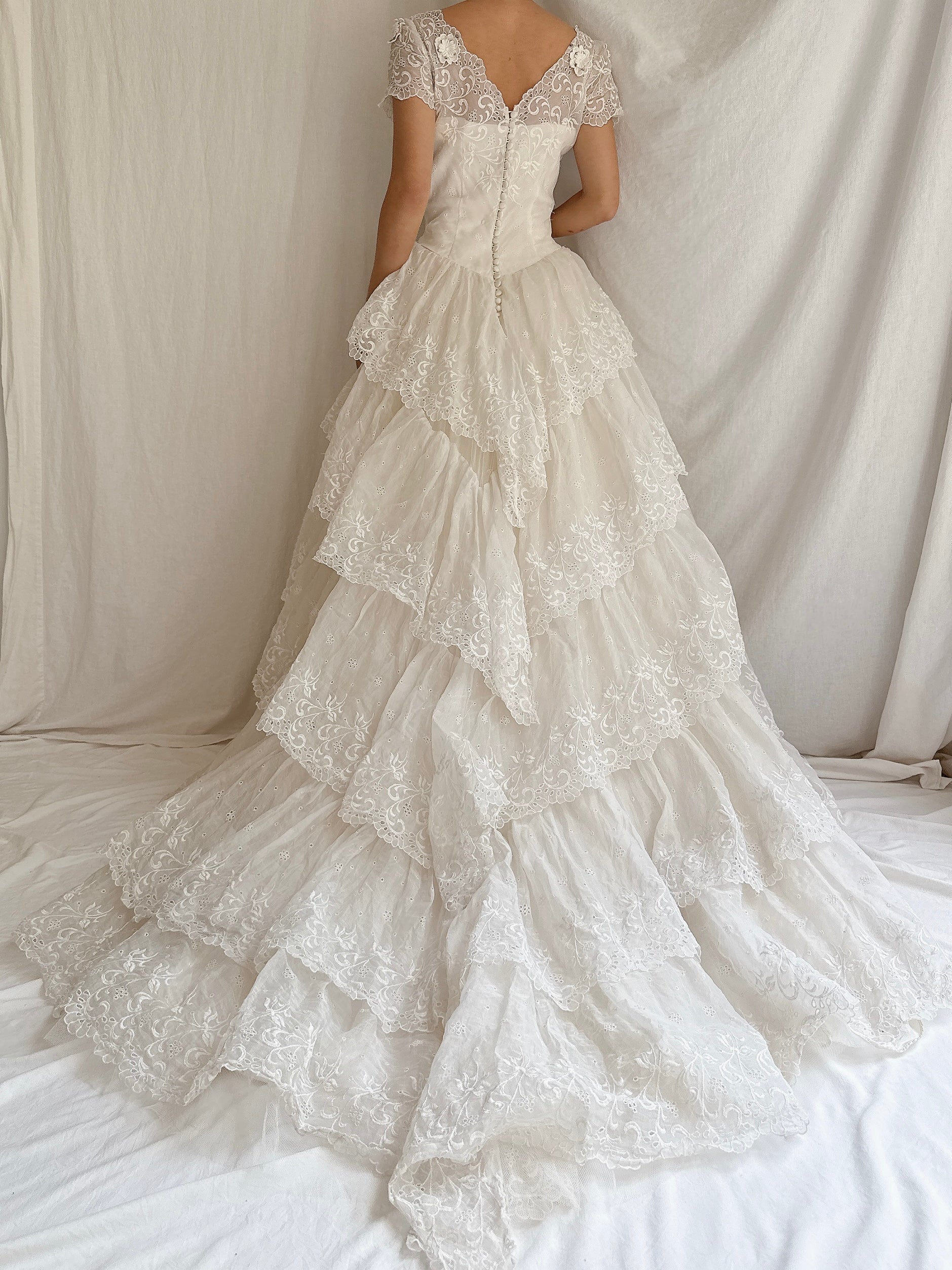 1950s Organdy Tiered Gown - S