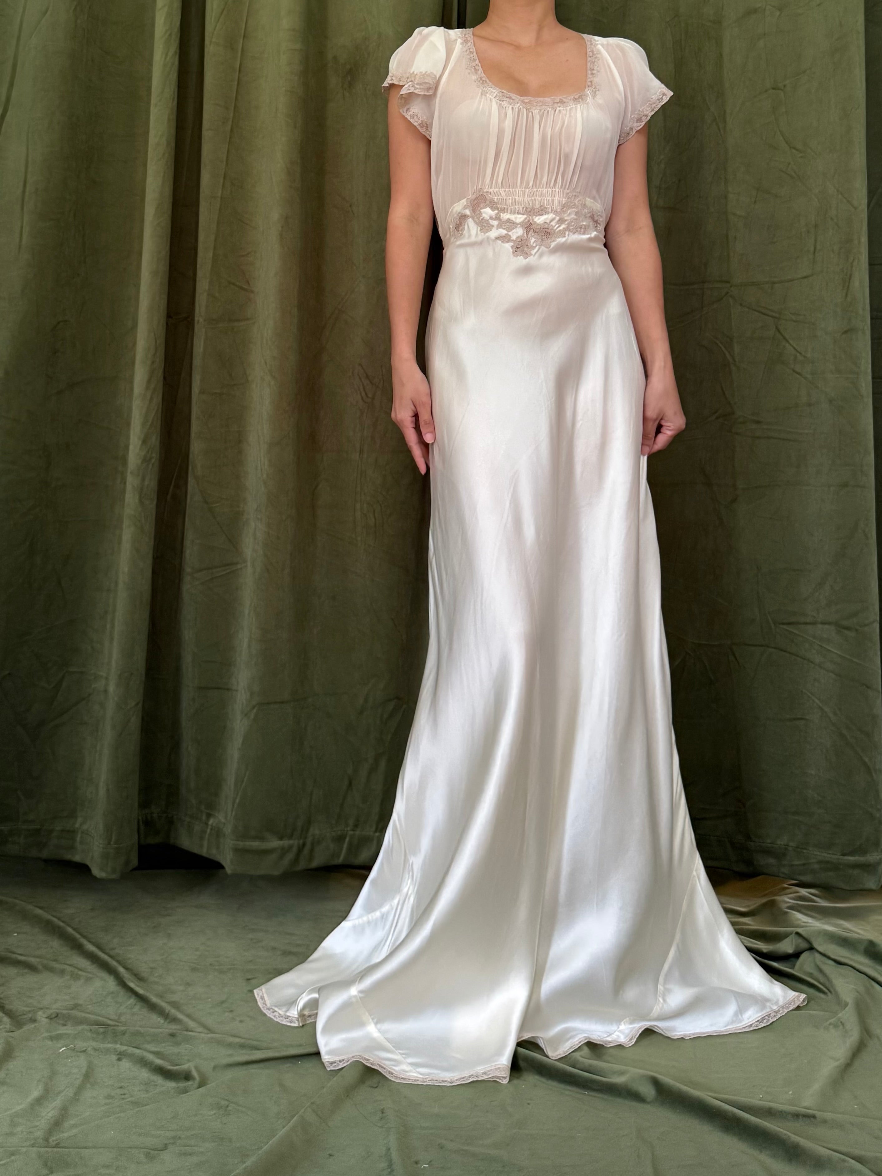 1930s Silk Chiffon/Charmeuse Gown - S