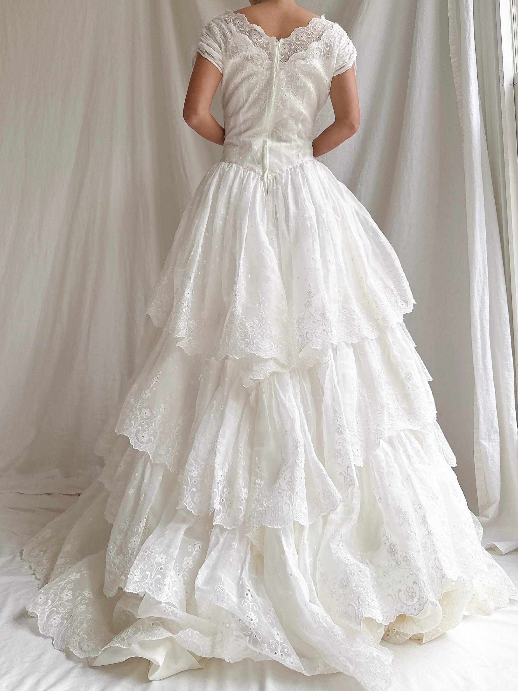 1950s Organdy Embroidered Gown - S/4/6
