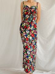 1930s Silk Floral Dress - S
