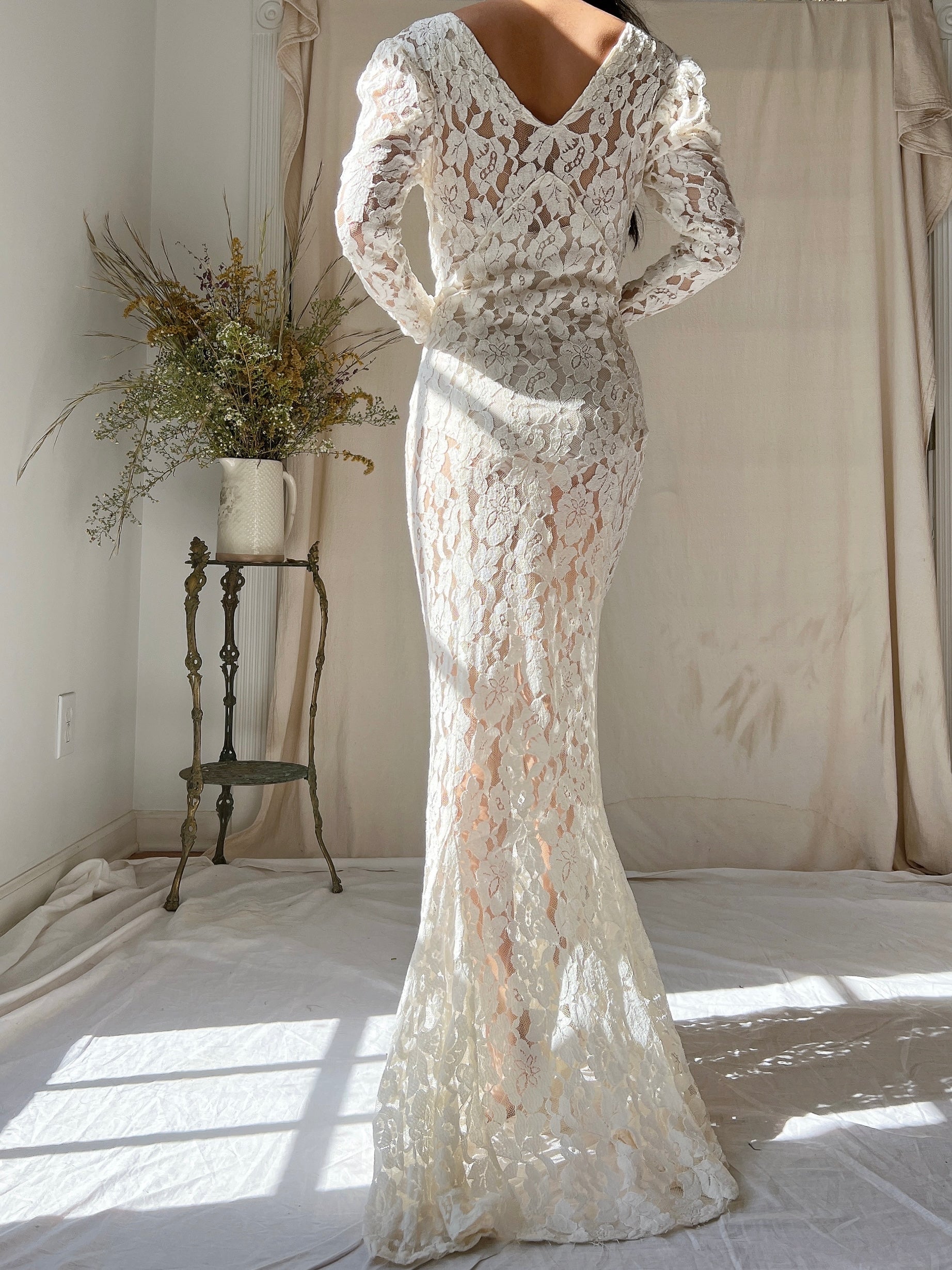 1930s Lace Long Sleeve Gown - XS