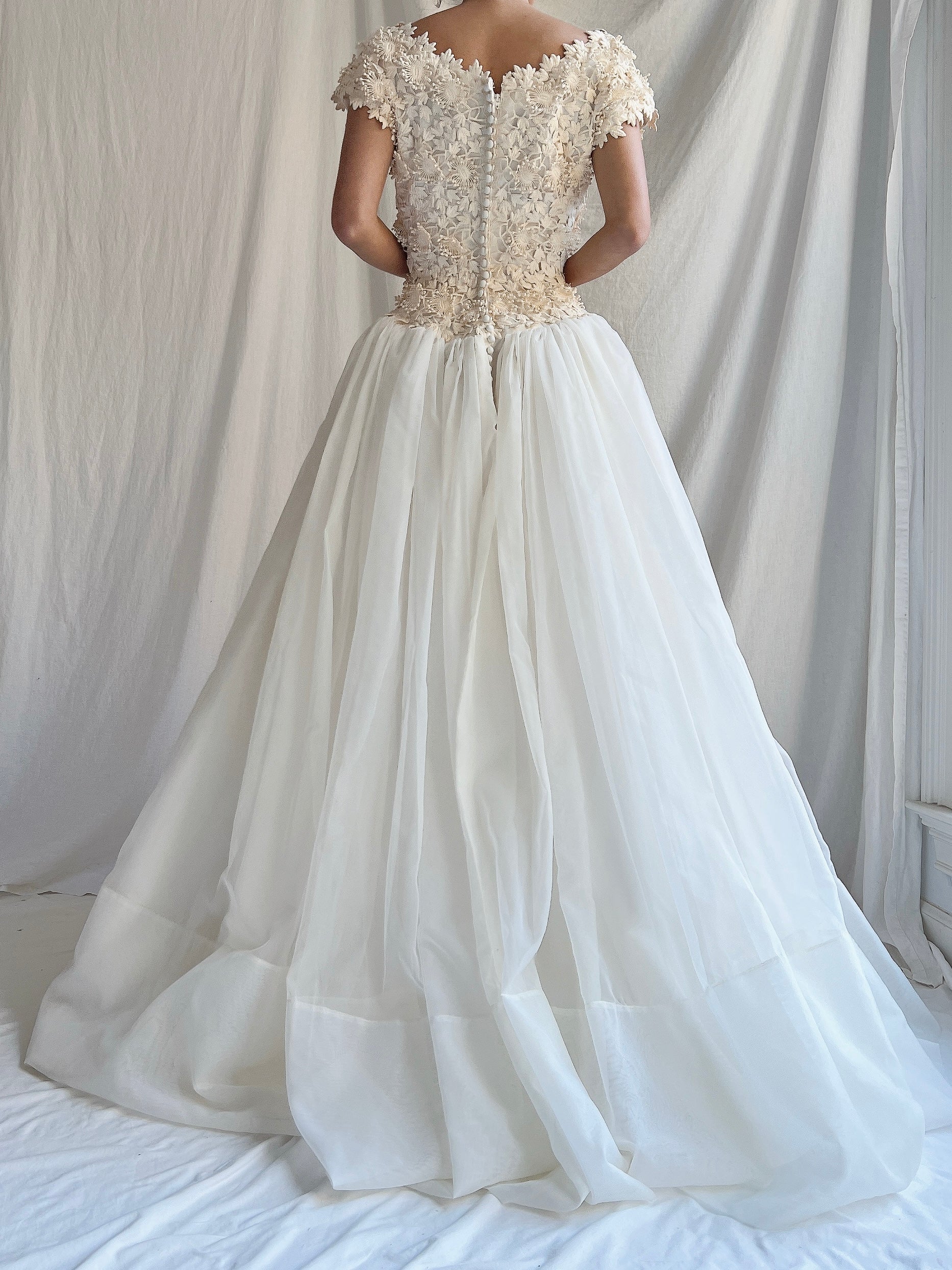 1950s Voile 3D Embroidered Gown - XS