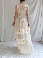 1930s Embroidered Organdy Dress - M