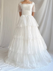 1950s Organdy Tiered Gown - XS