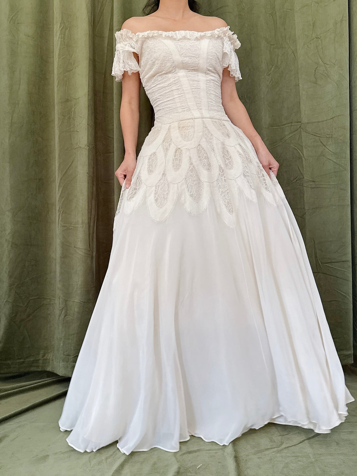 1950s Chiffon & Lace Dress - S