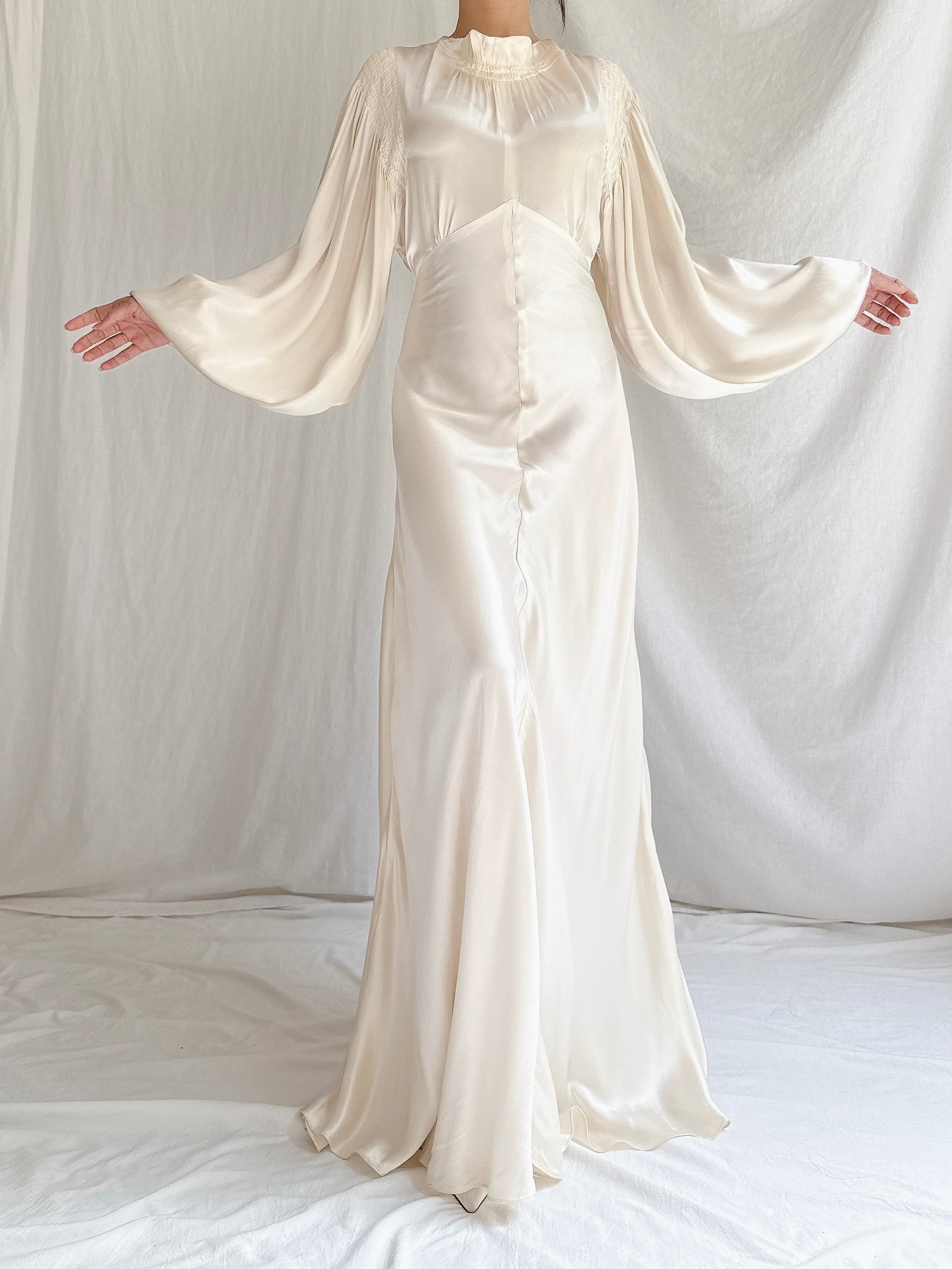 1930s Satin Balloon Sleeves Gown - S