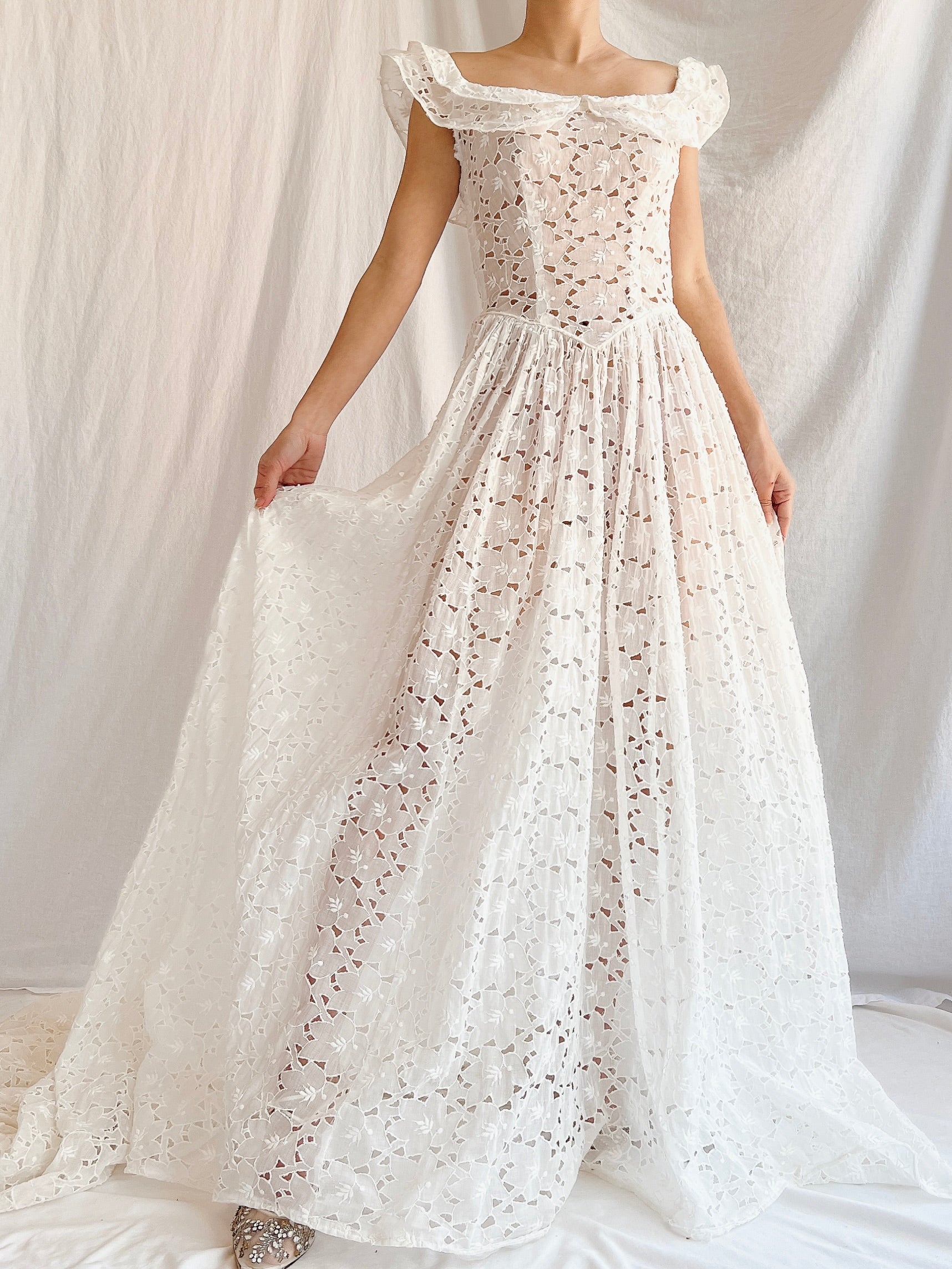 1940s Sheer Organdy Cutout Gown - XS