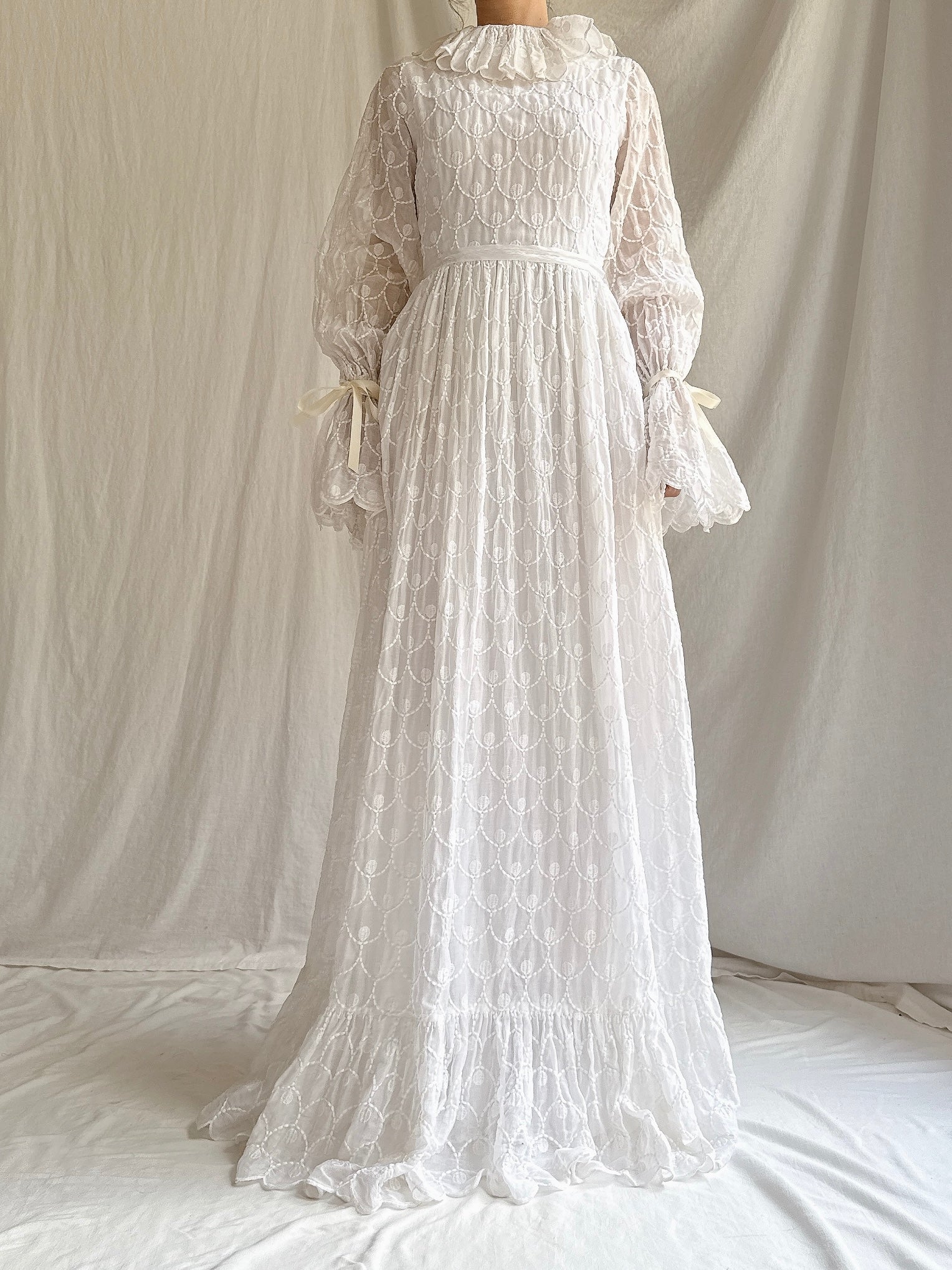 1960s Embroidered Organdy Gown - S