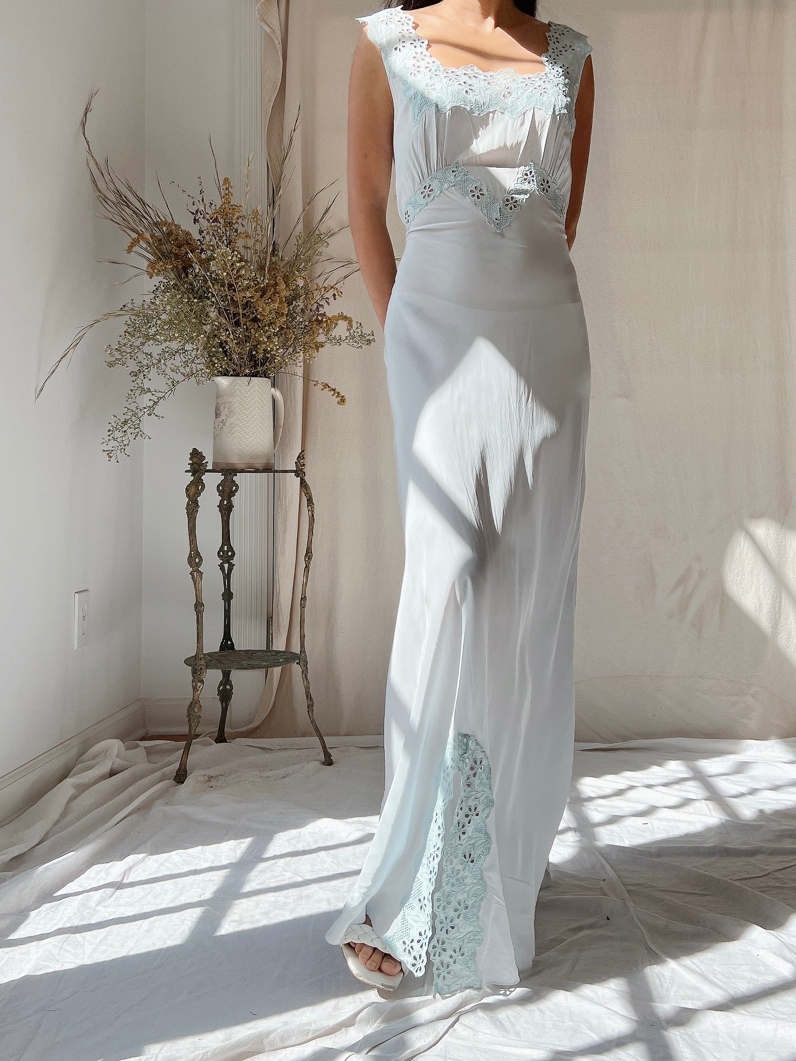 1930s Rayon Pale Blue Slip Dress - XS/S