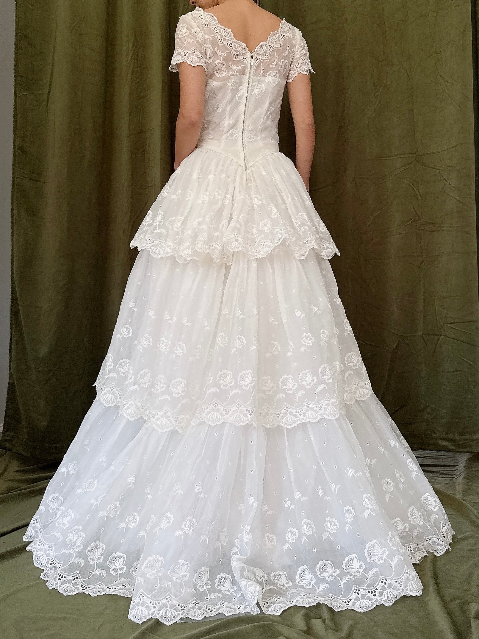 1950s Tiered Embroidered Gown - XS