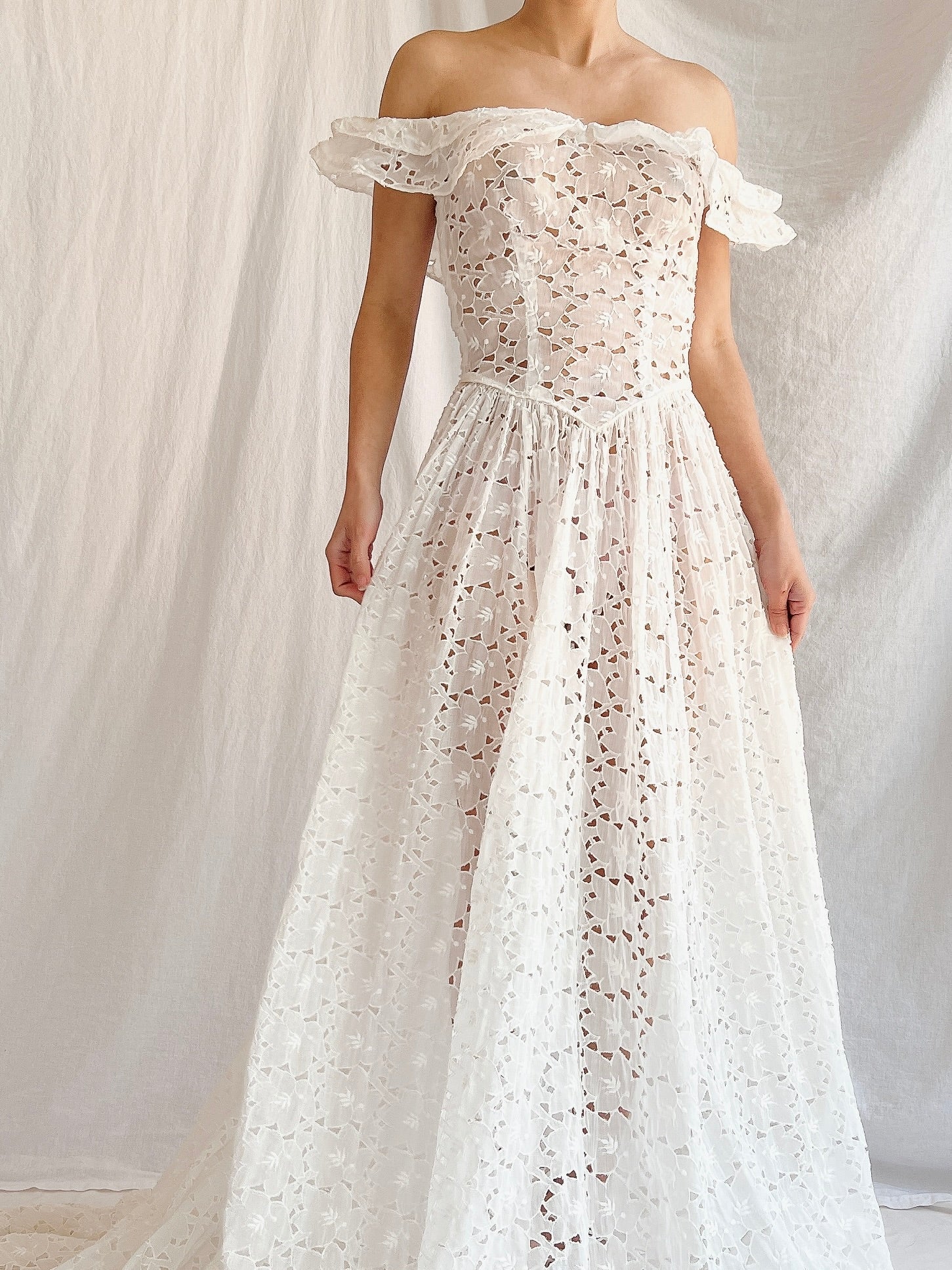 1940s Sheer Organdy Cutout Gown - XS