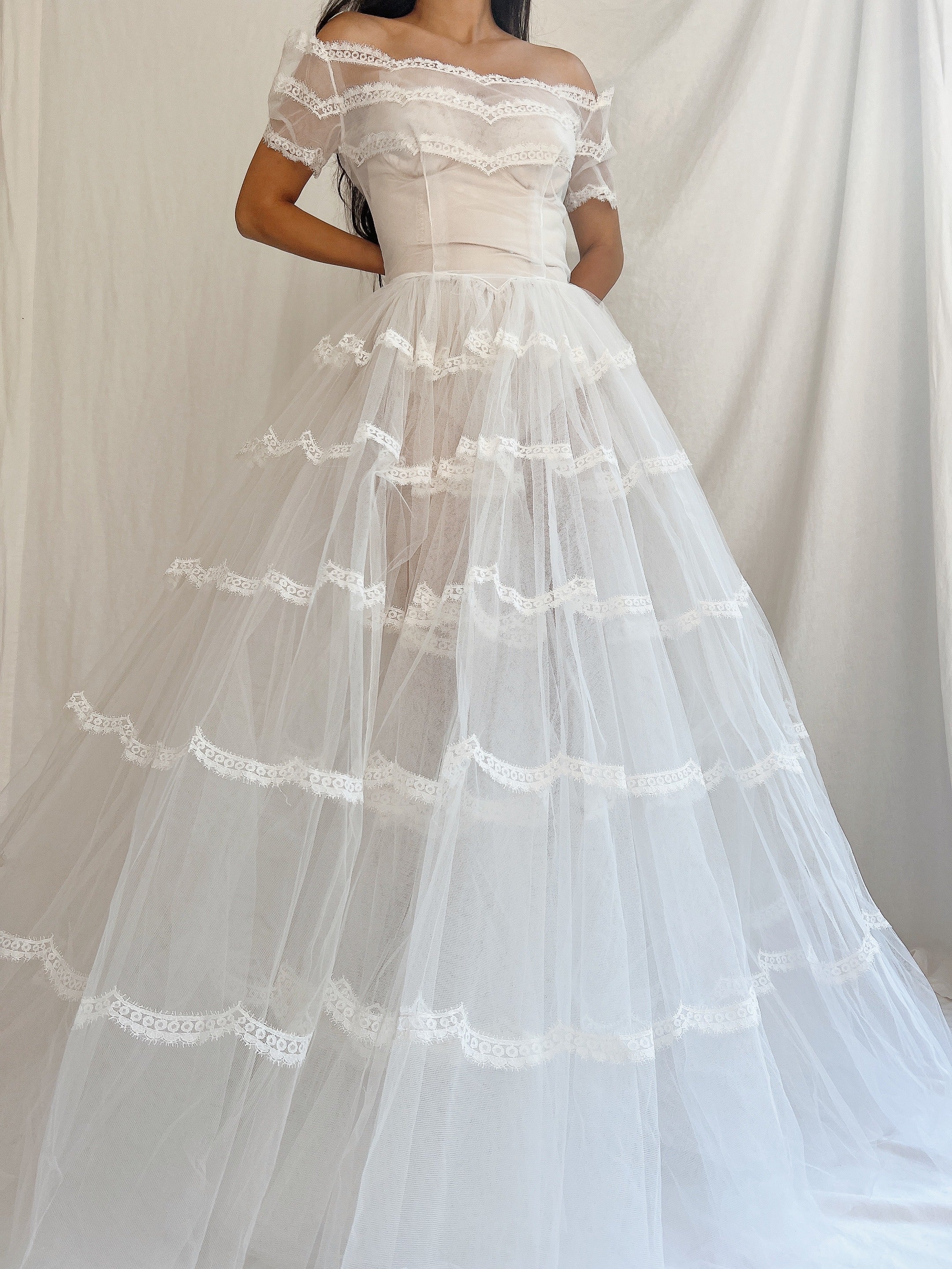 1950s Sheer Tulle Dress - S