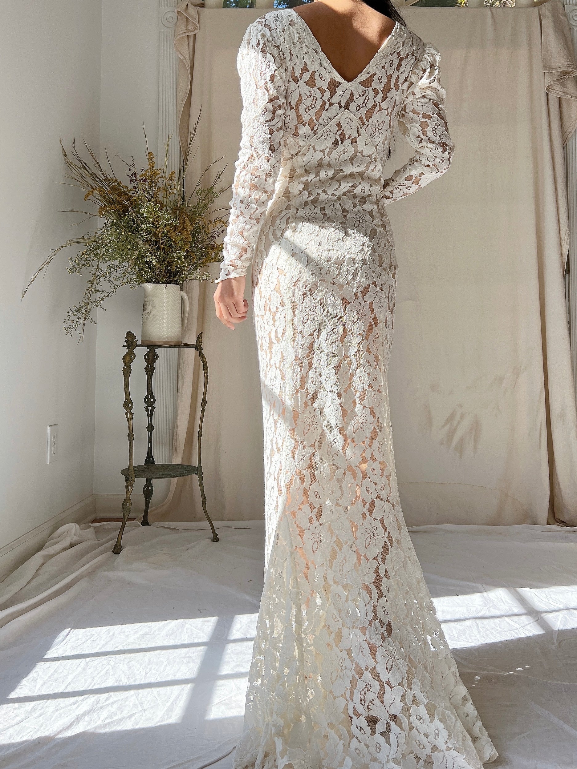 1930s Lace Long Sleeve Gown - XS