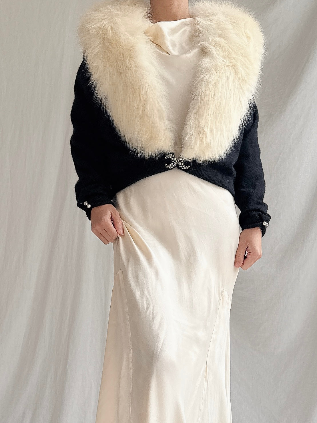 1950s Fox Fur Collar Cardigan - S/M