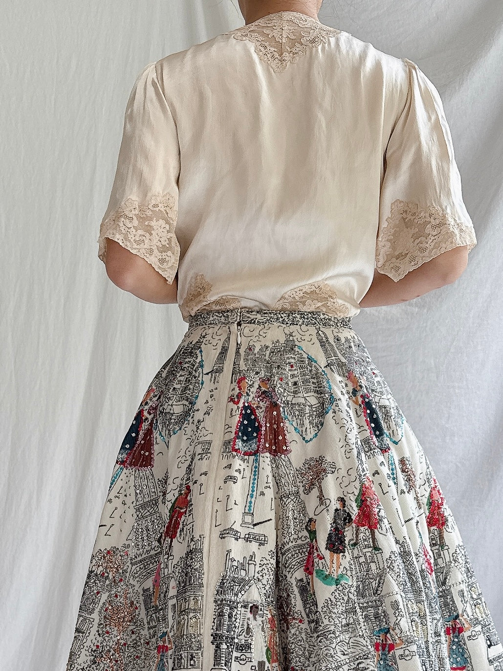 1930s Silk and Lace Top - S-M