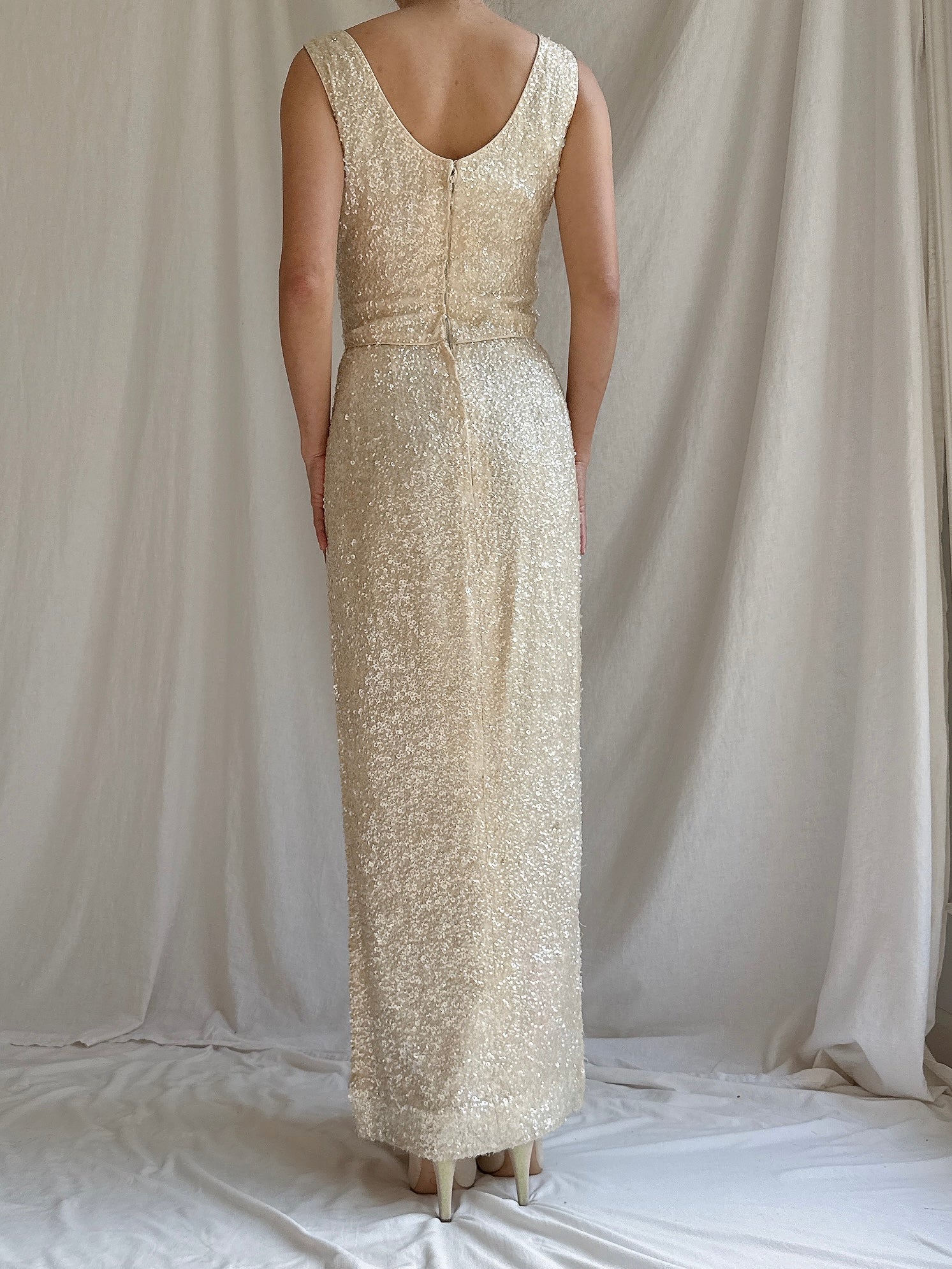 1960s Beaded Rayon Gown - S