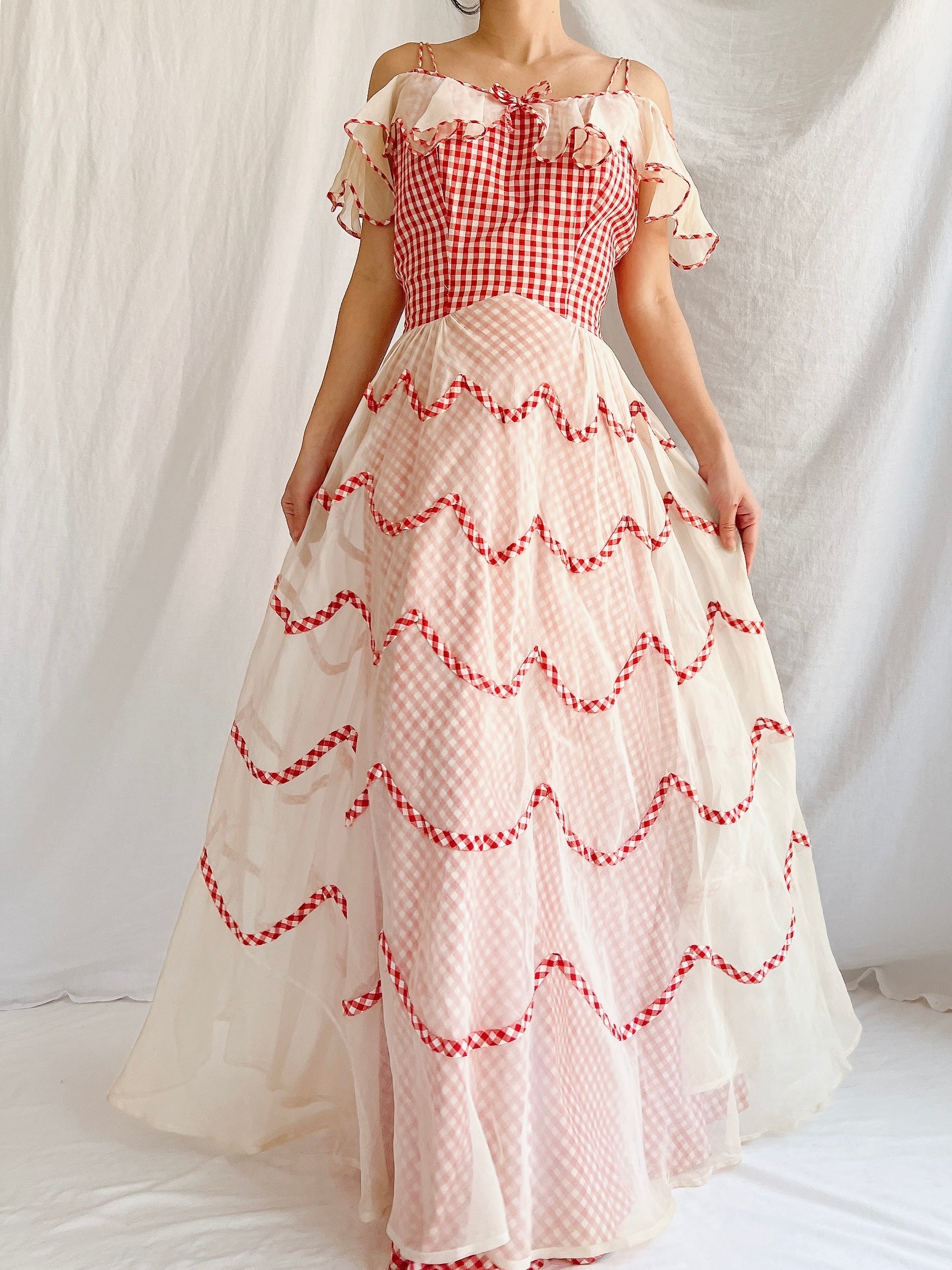 1930s Gingham Organdy Dress - S