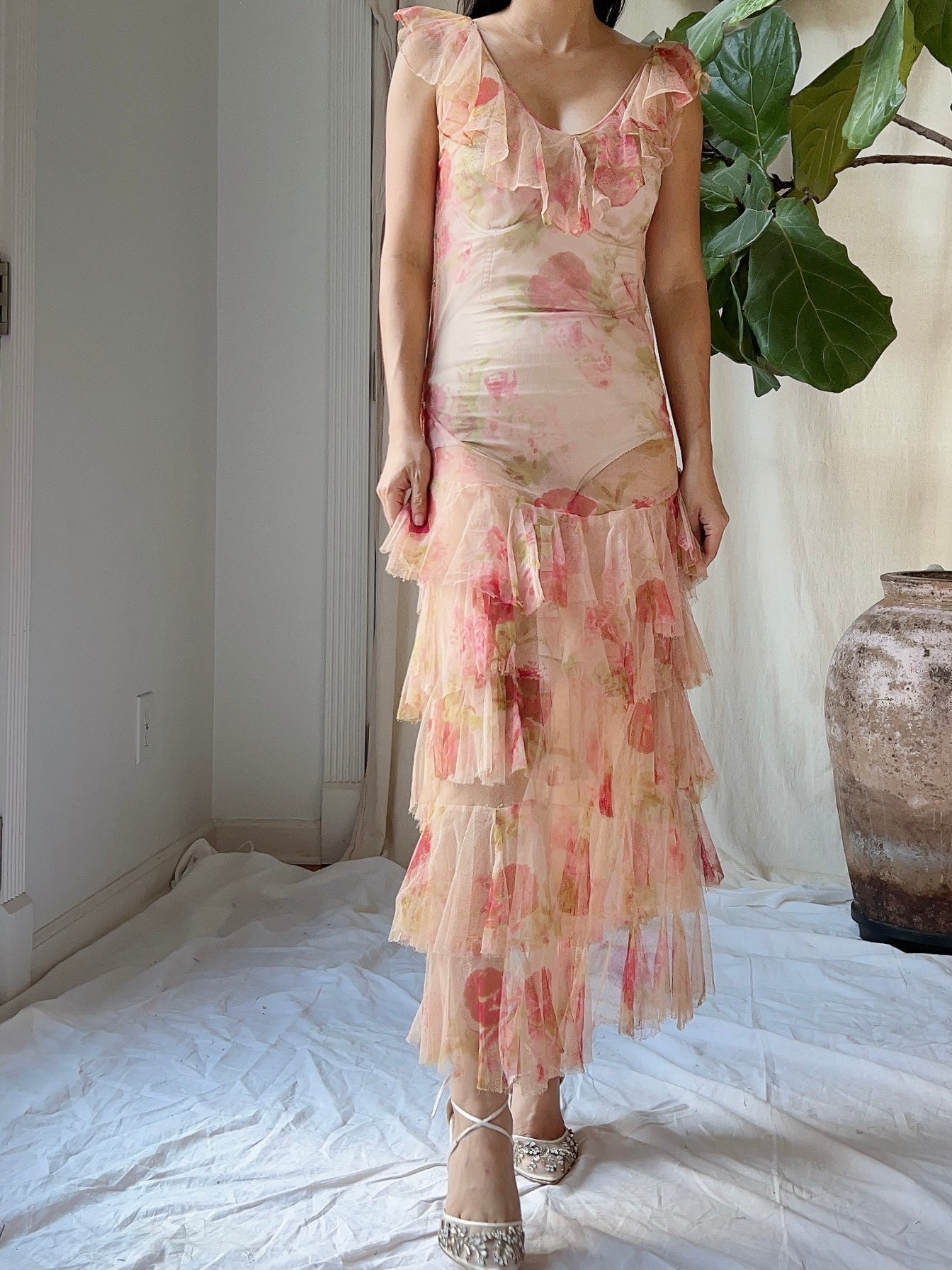 1930s Pink Sheer Tulle Gown - XS