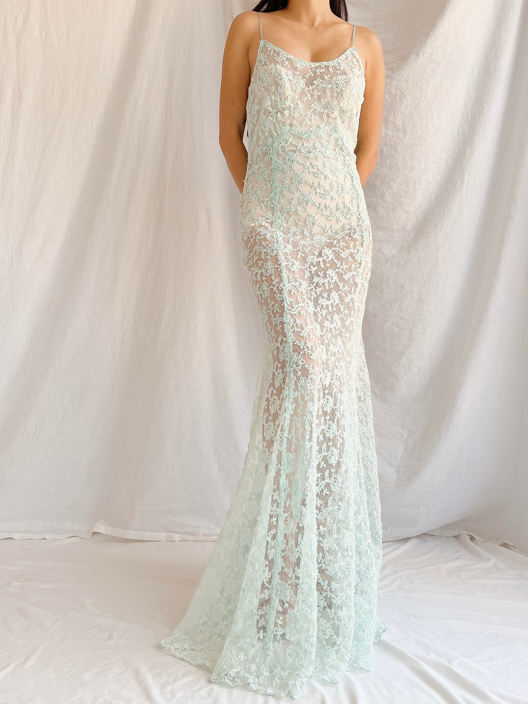 1930s Sheer Lace Tulle Dress - S