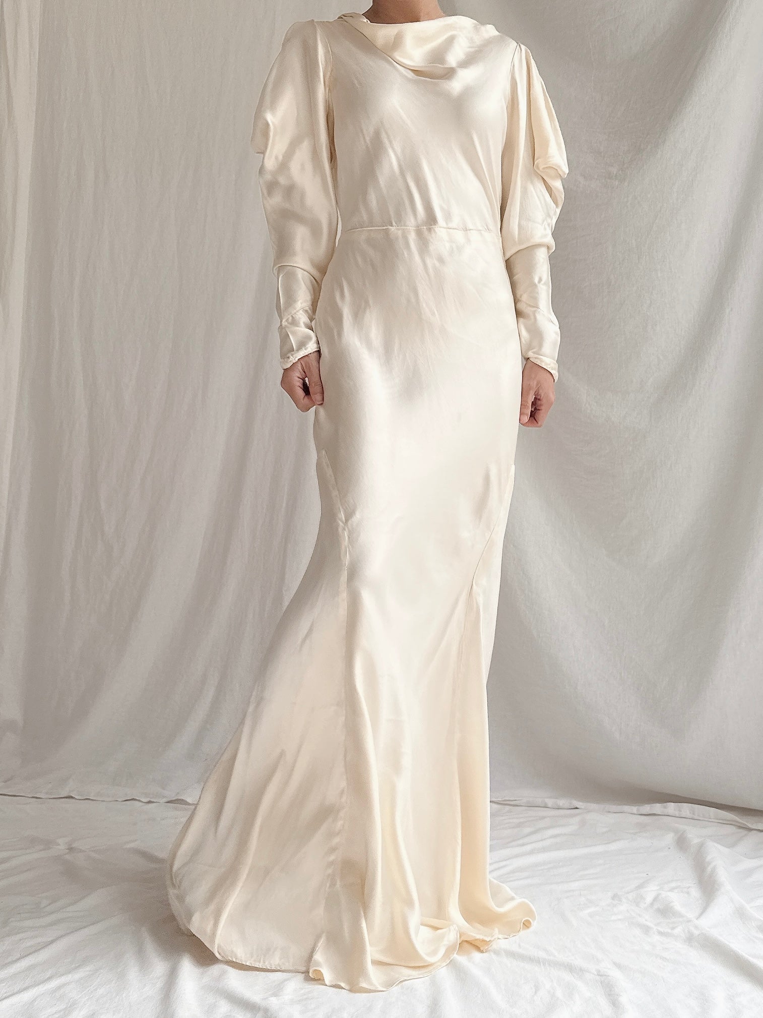 1930s Satin Puff Sleeve Gown - S