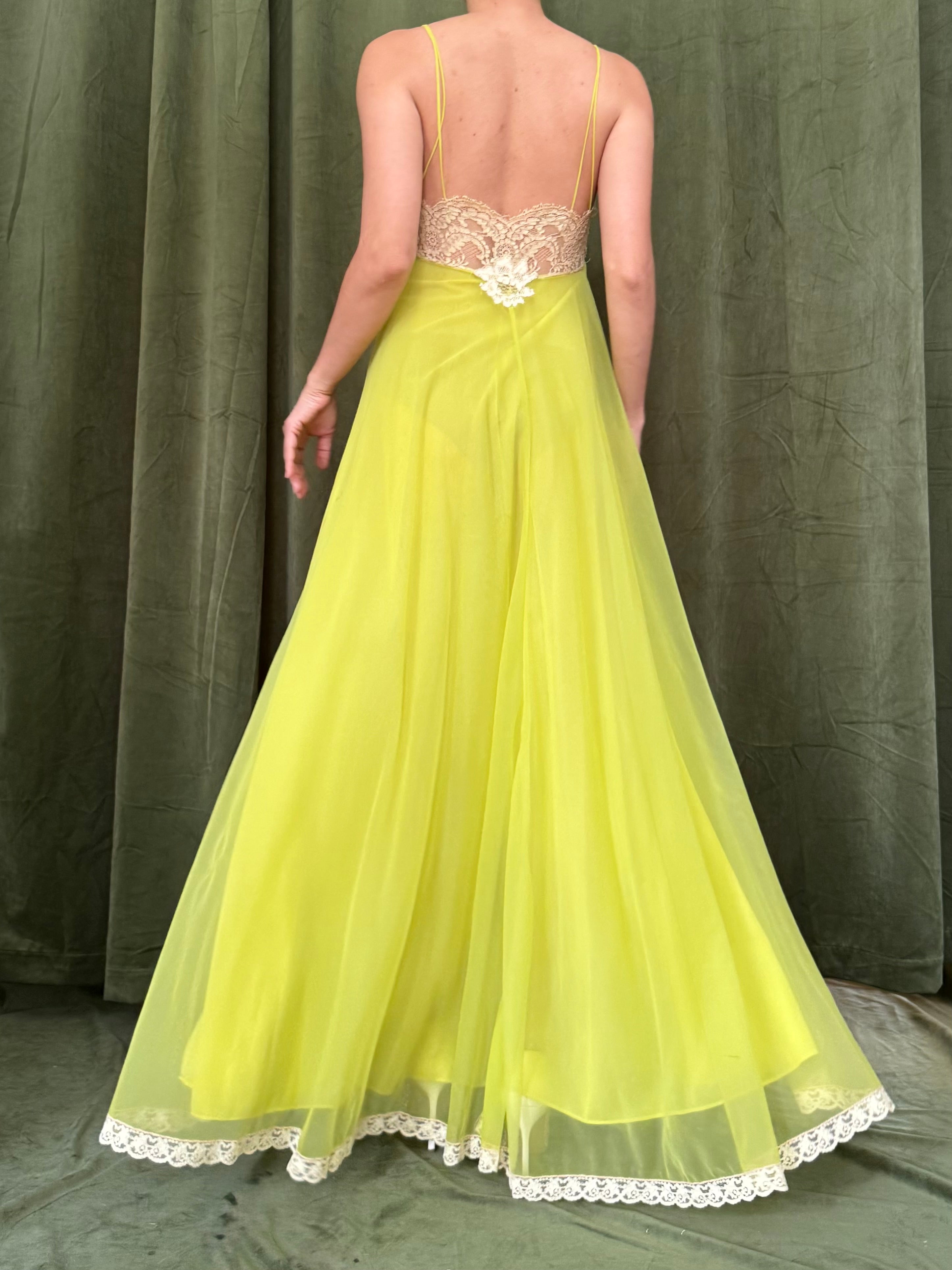 1960s Chartreuse Tricot Nylon Set - S