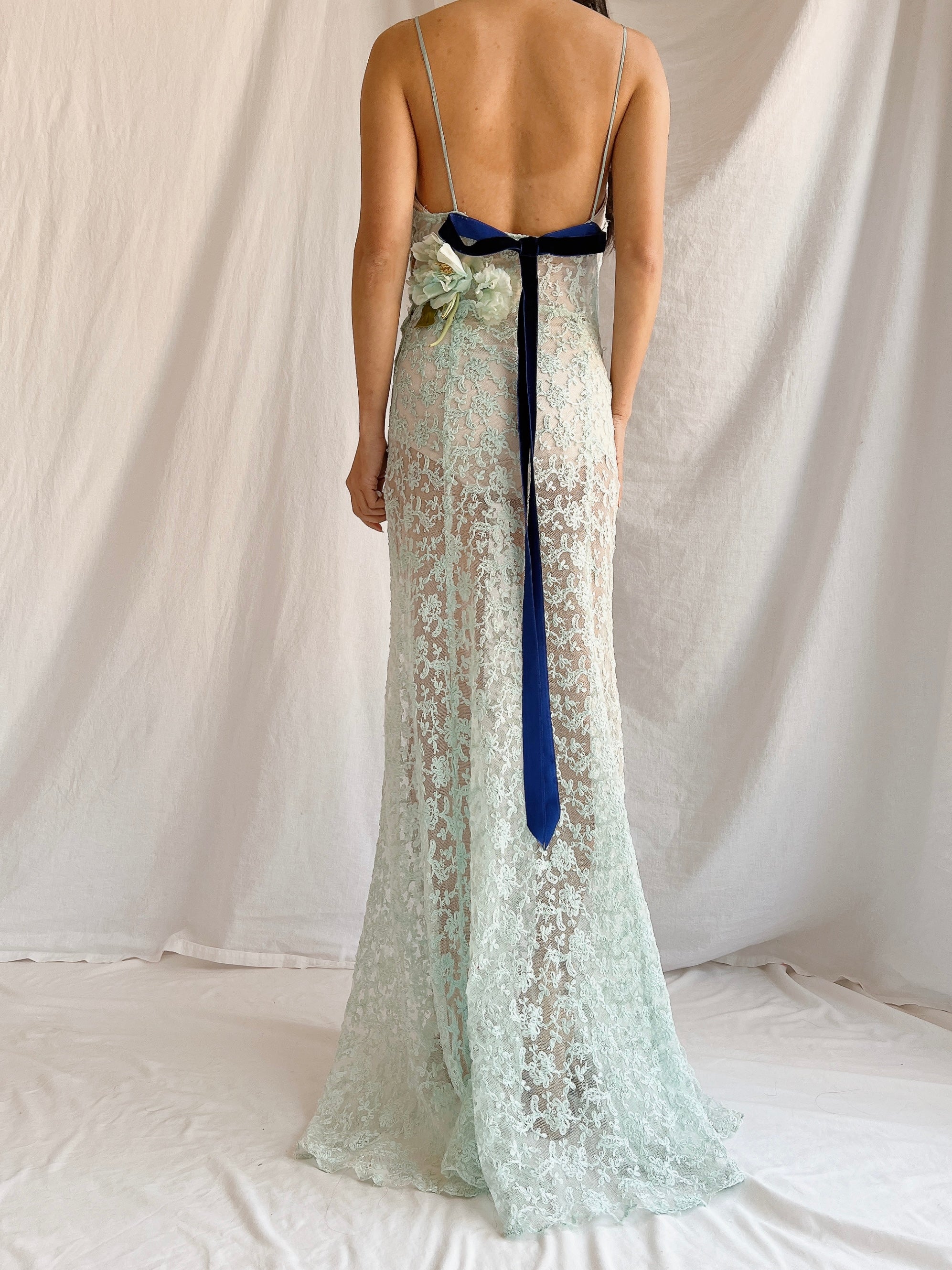 1930s Sheer Lace Tulle Dress - S