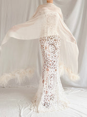 1950s Silk Ostrich Feather Shawl - OSFA