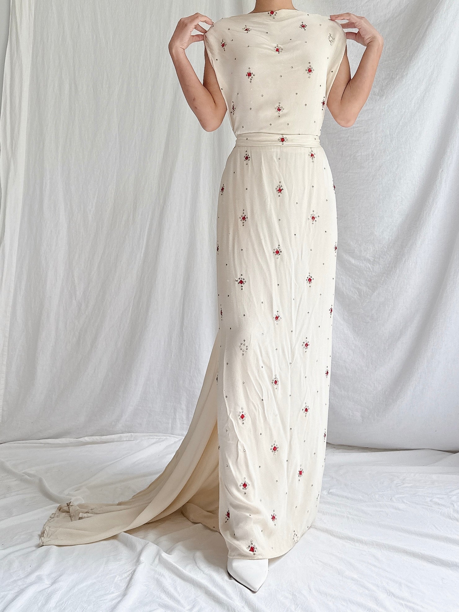 1930s Rayon Crystal Gown - S