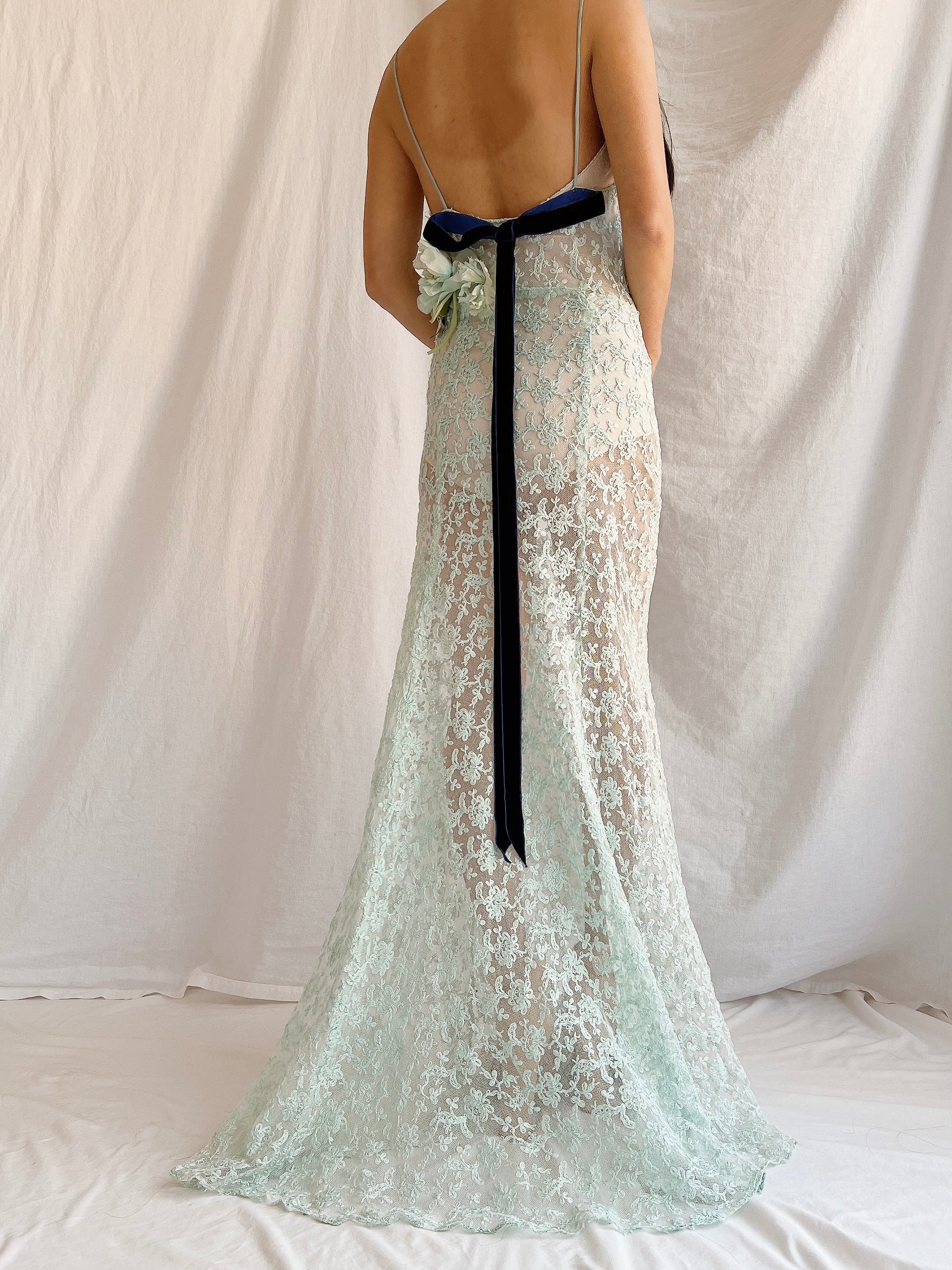 1930s Sheer Lace Tulle Dress - S