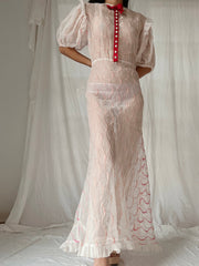 1930s Organdy Embroidered Dress - S